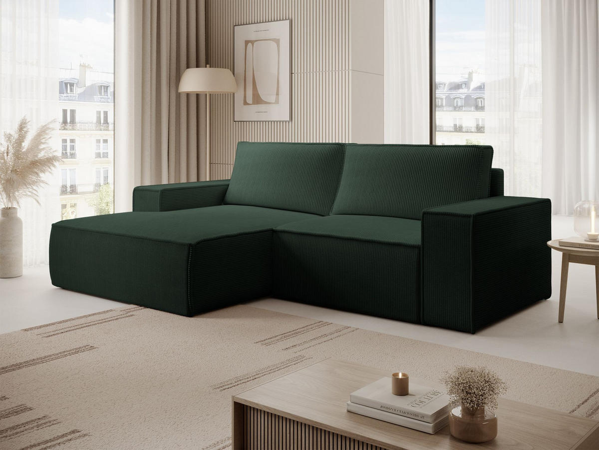 ECKSOFA Farese Mini mit Cordbezug Dunkelgrün, links - Dunkelgrün/Schwarz, Textil (240/167cm) - Selsey