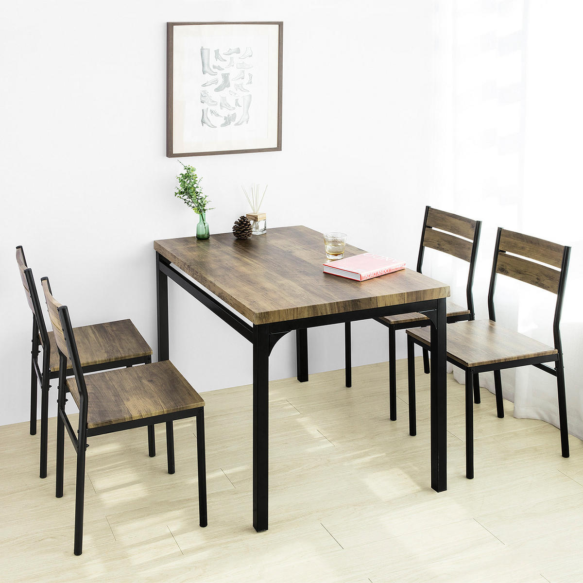 ESSTISCH + 4 x STÜHLE - Naturfarben, Holzwerkstoff/Metall (110/76/70cm) - SoBuy