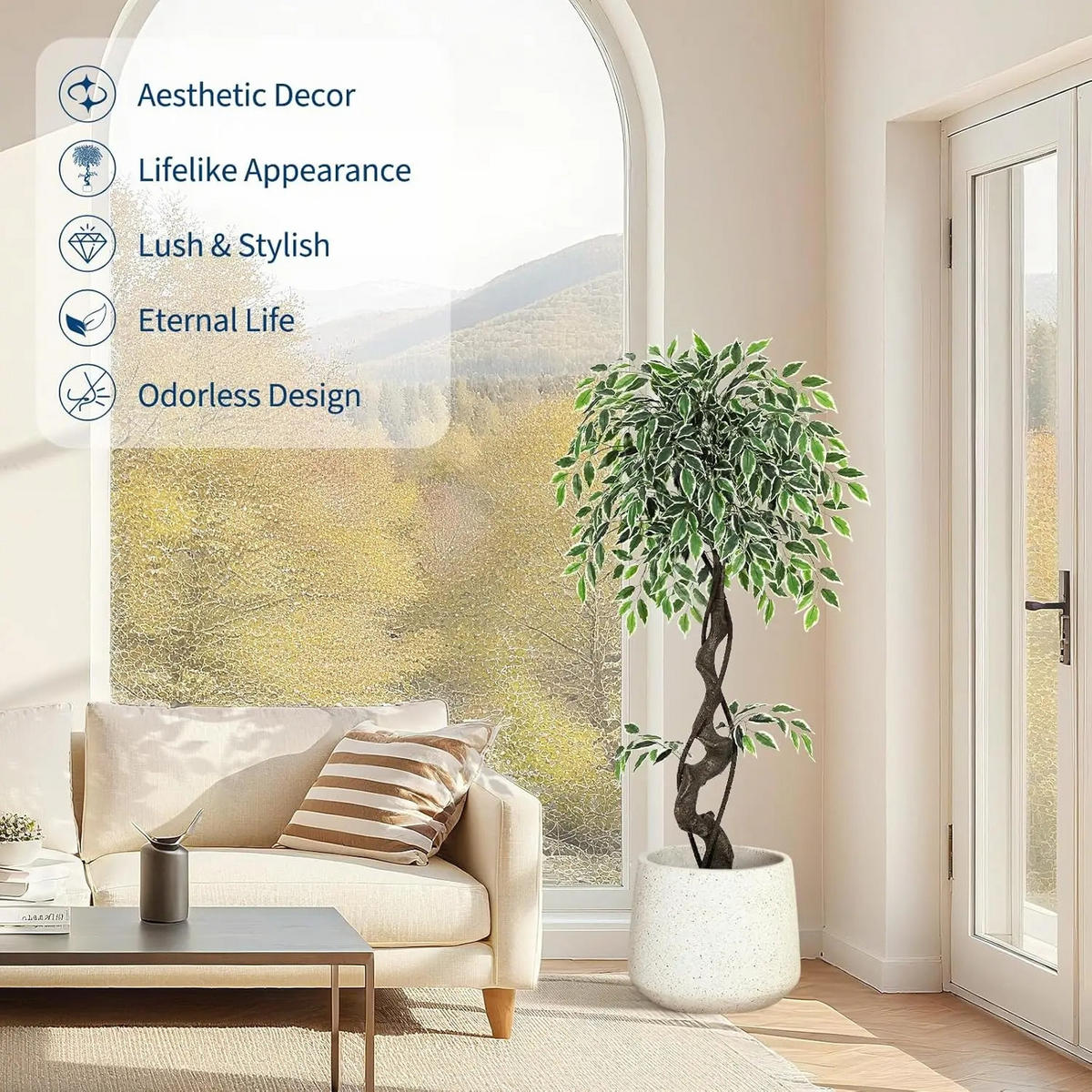 KUNSTPFLANZE Ficus Style 120cm Grün mit weißem Topf - Grün, Kunststoff (120cm) - Coonoor
