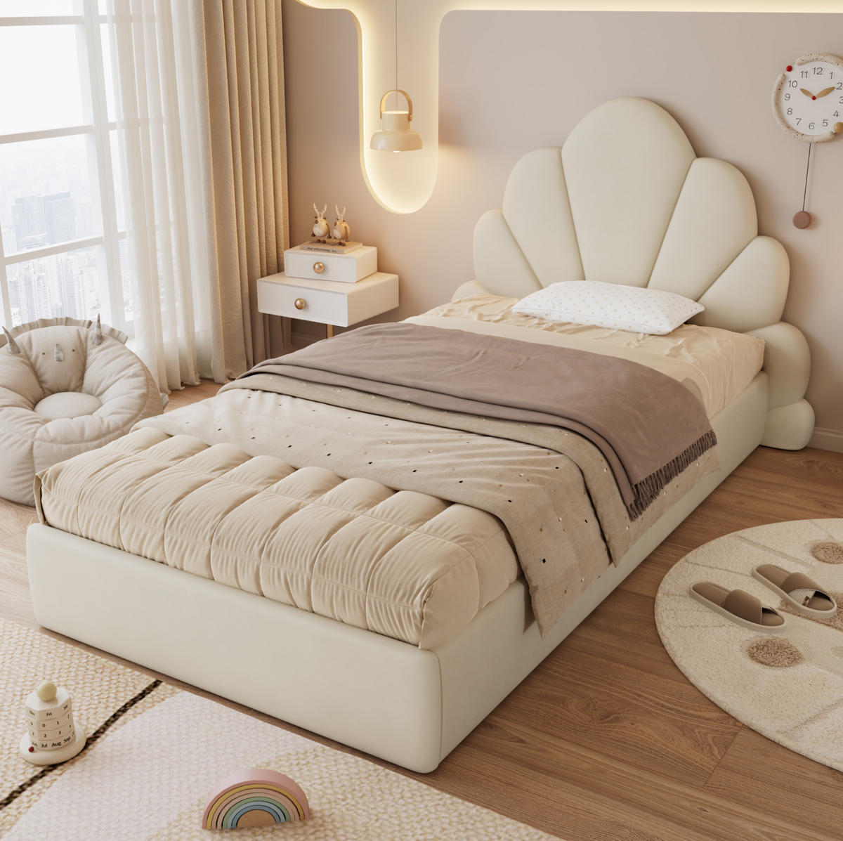 POLSTERBETT 90x200 cm Samt Beige Einzelbett - Beige, Metall (90/200cm) - Meubliv