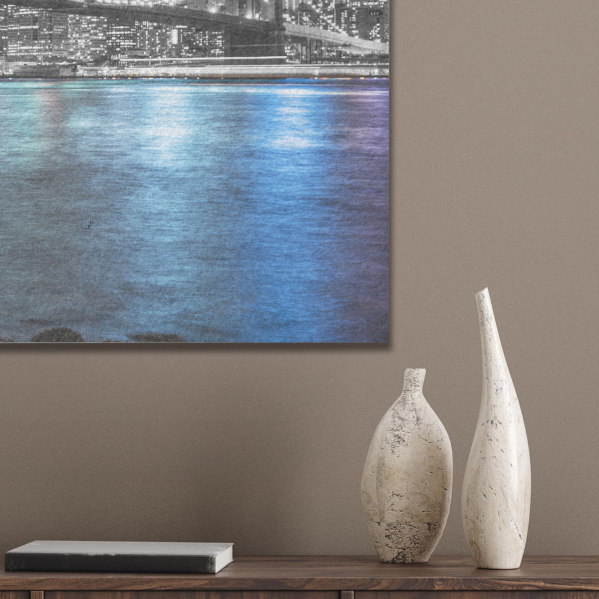 AKUSTIKBILD New York - Skyline - Stadt - Blau Wanddeko 70x50 cm - Blaugrau, Kunststoff (70/50/0.9cm) - MuchoWow