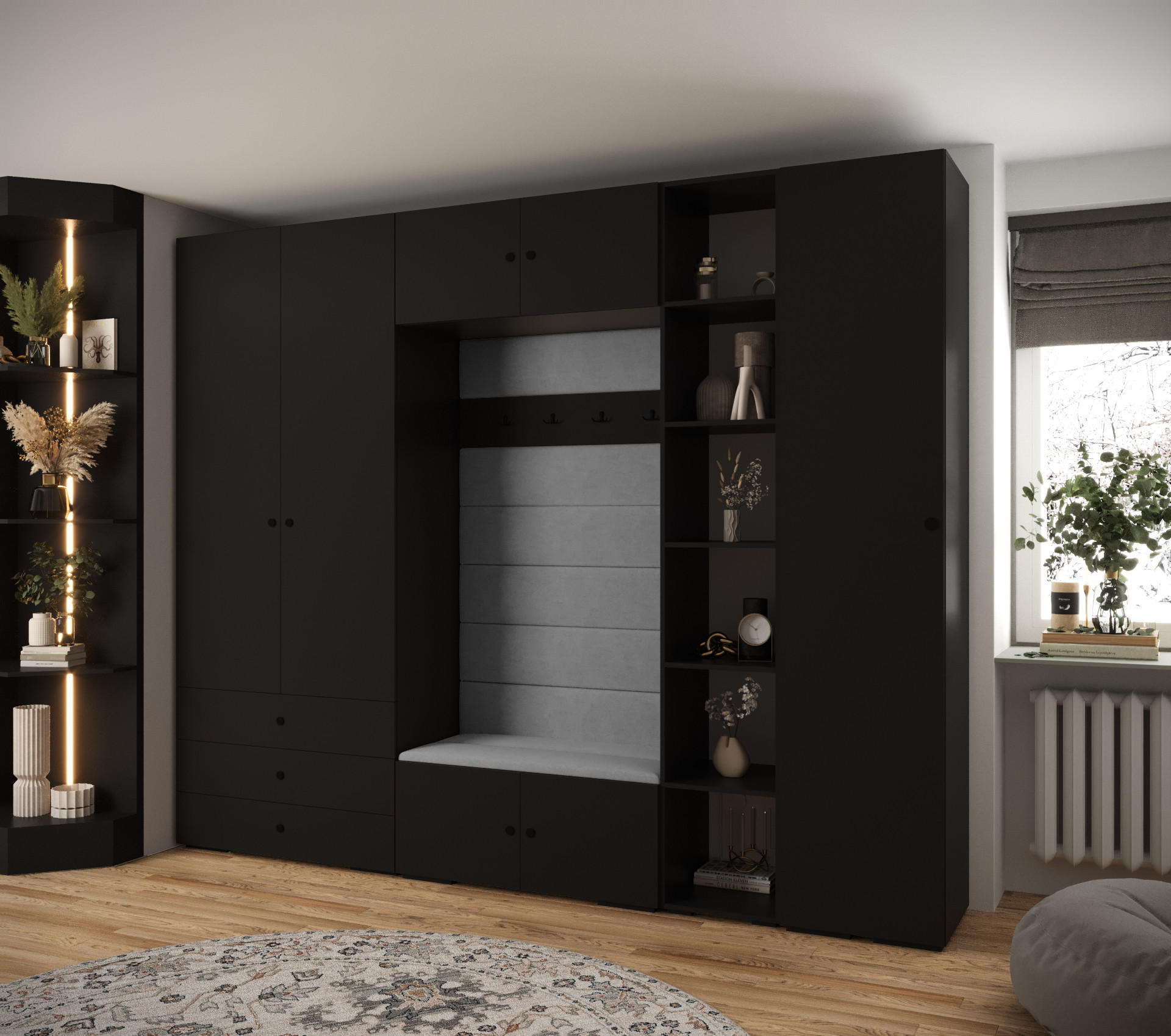 GARDEROBEN-SET 236,7/290/47 - Schwarz/Grau, Holz/Kunststoff (290/236.7/47cm) - Abiks Möbel