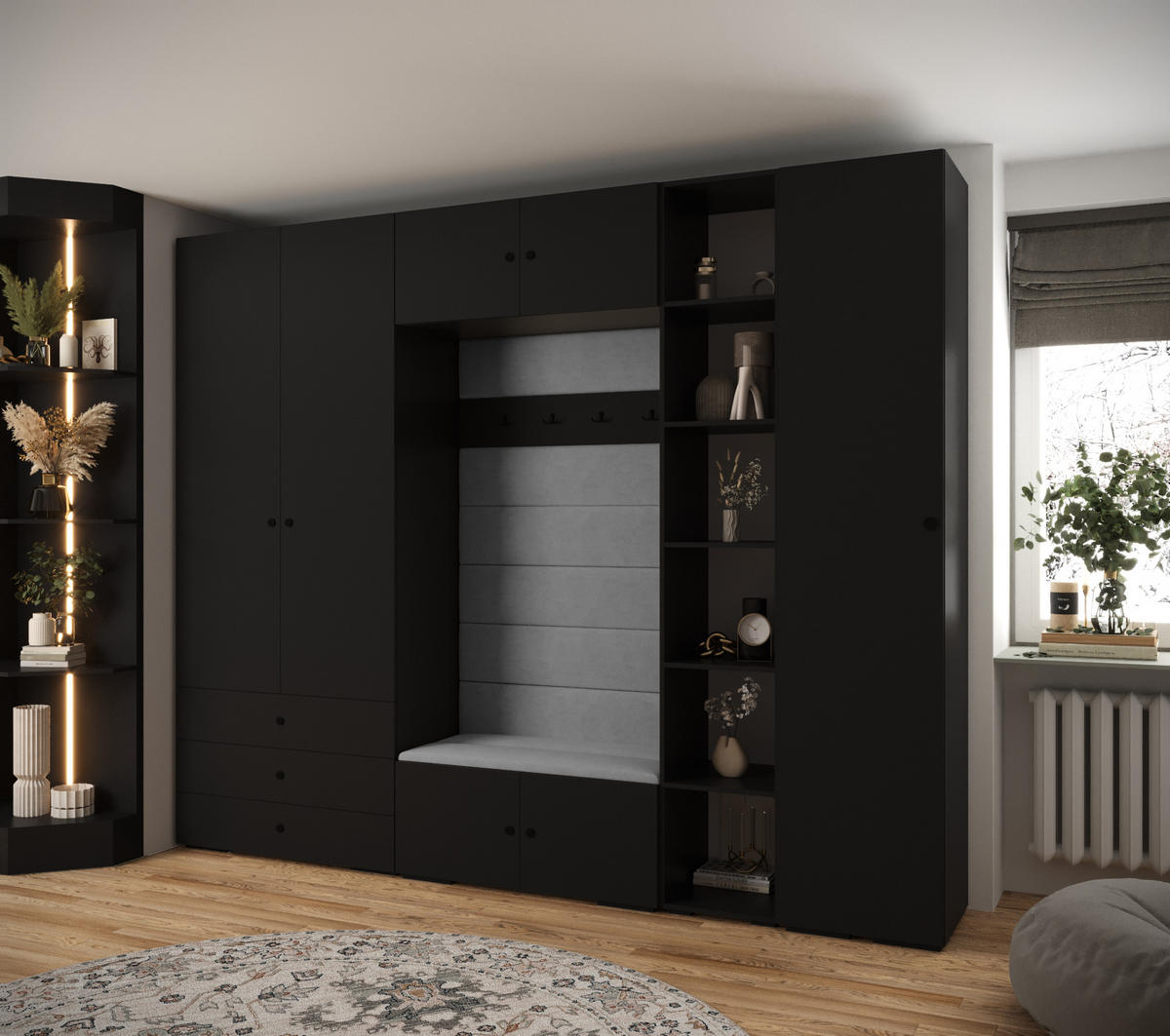 GARDEROBEN-SET 236,7/290/47 - Schwarz/Grau, Holz/Kunststoff (290/236.7/47cm) - Abiks Möbel