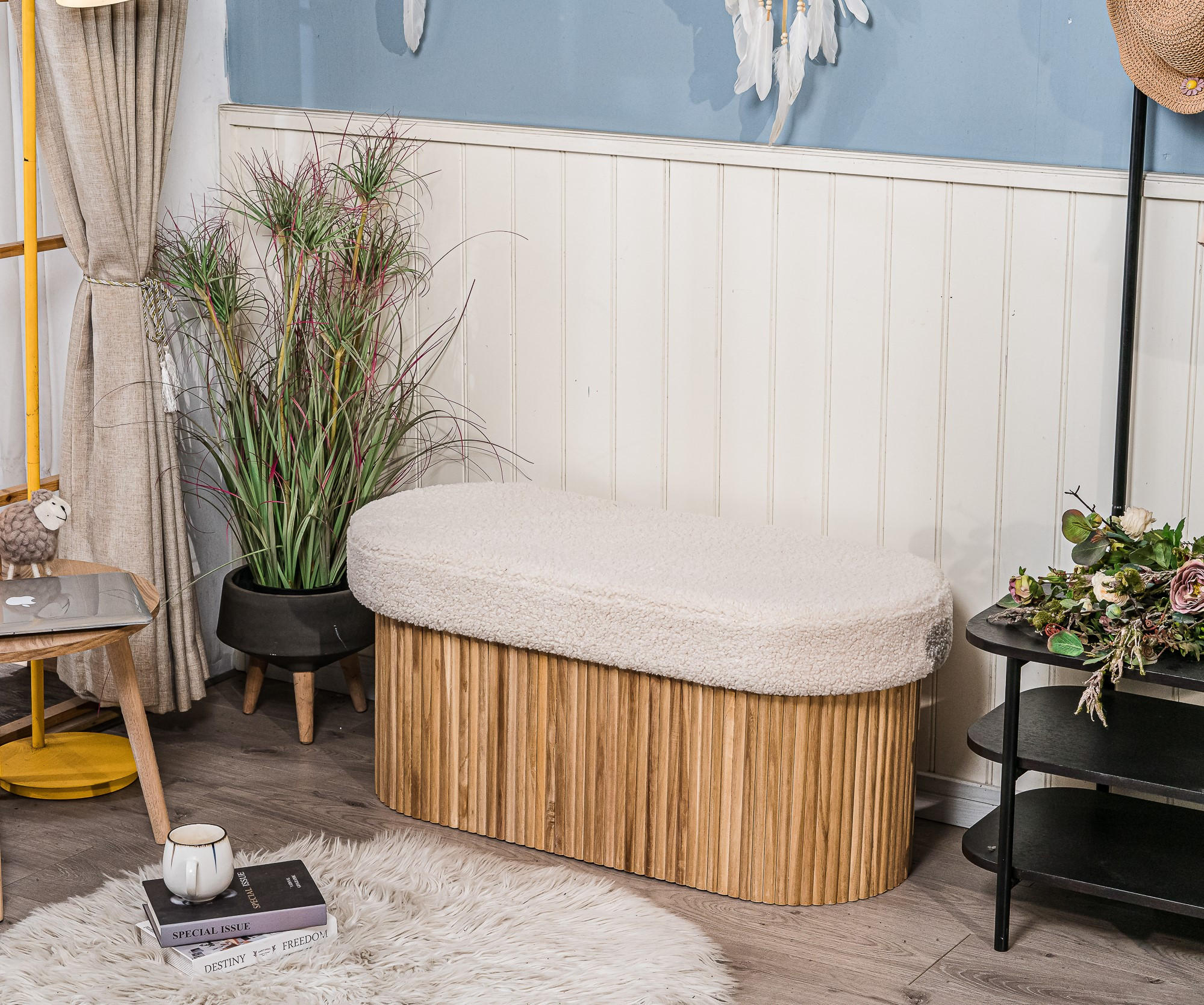 Thumbnail - Nordlys Truhenbank, Weiß, Textil, 89x43x40 cm, Esszimmer, Bänke, Sitzbänke