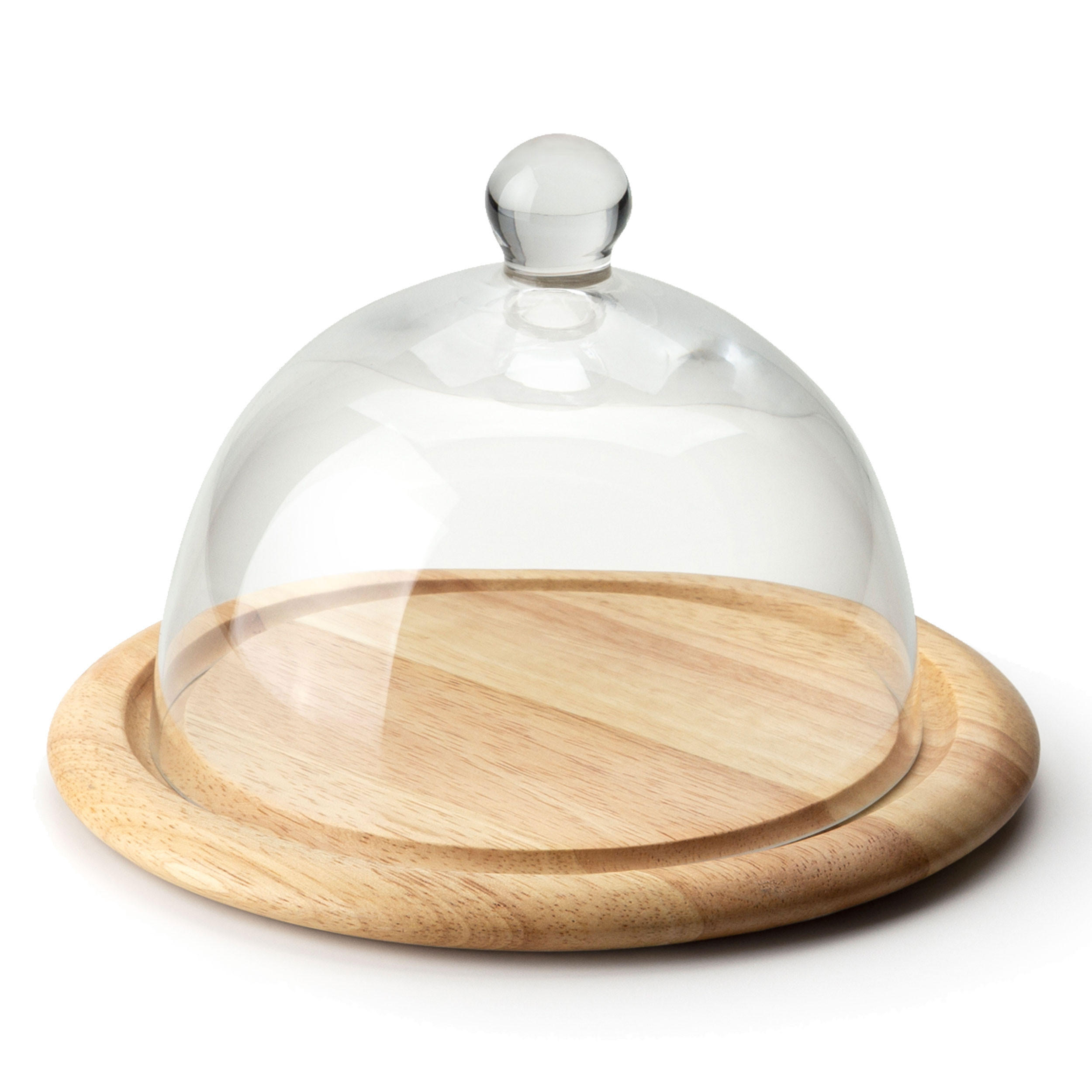 KÄSEGLOCKE 2-tlg., Gummibaumholz / Glas, Ø 20 cm - Transparent, Glas (20/2/20cm) - Continenta