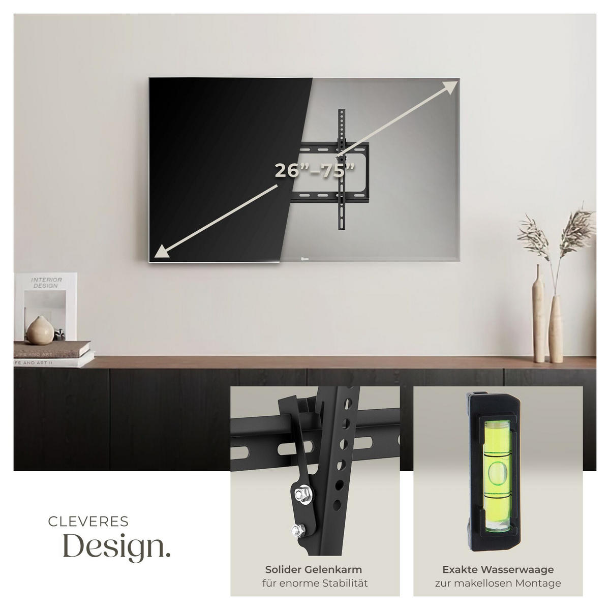 TV-WANDHALTERUNG, bis 100 kg, schwarz - Schwarz, Metall (40/2.5/45cm) - tectake