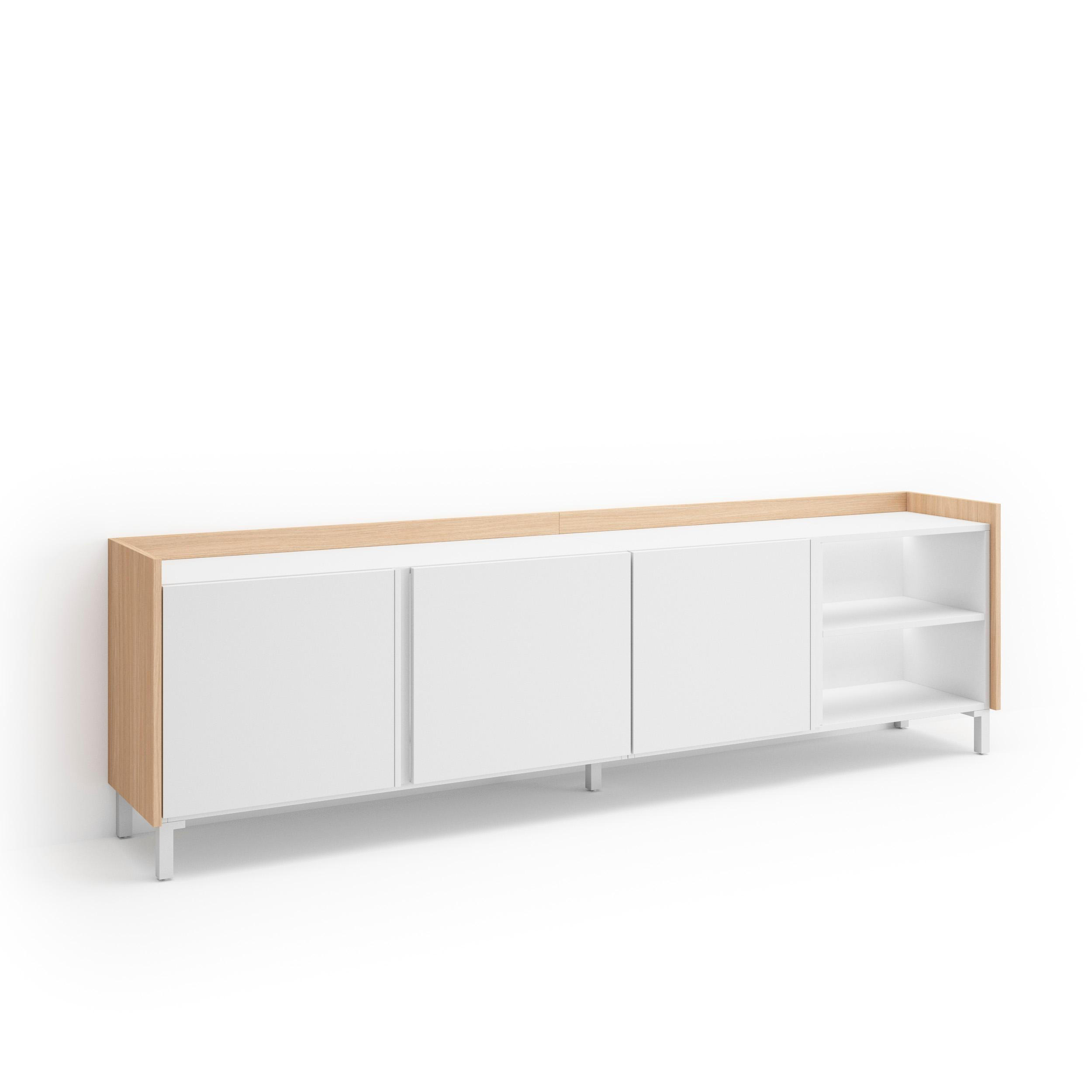 LOWBOARD, Weiß und Eiche, 207/35/61cm, mit Beinen - Weiß, Holzwerkstoff (207/61/35cm) - Skraut Home