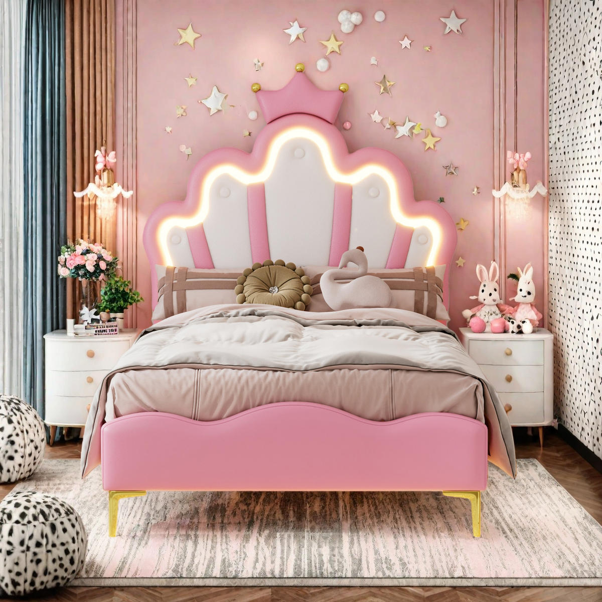 POLSTERBETT 90x200 cm Rosa LED Gepolstert Sicher Mädchenbett - Pink, Holz (90/200cm) - SHOPENTRA