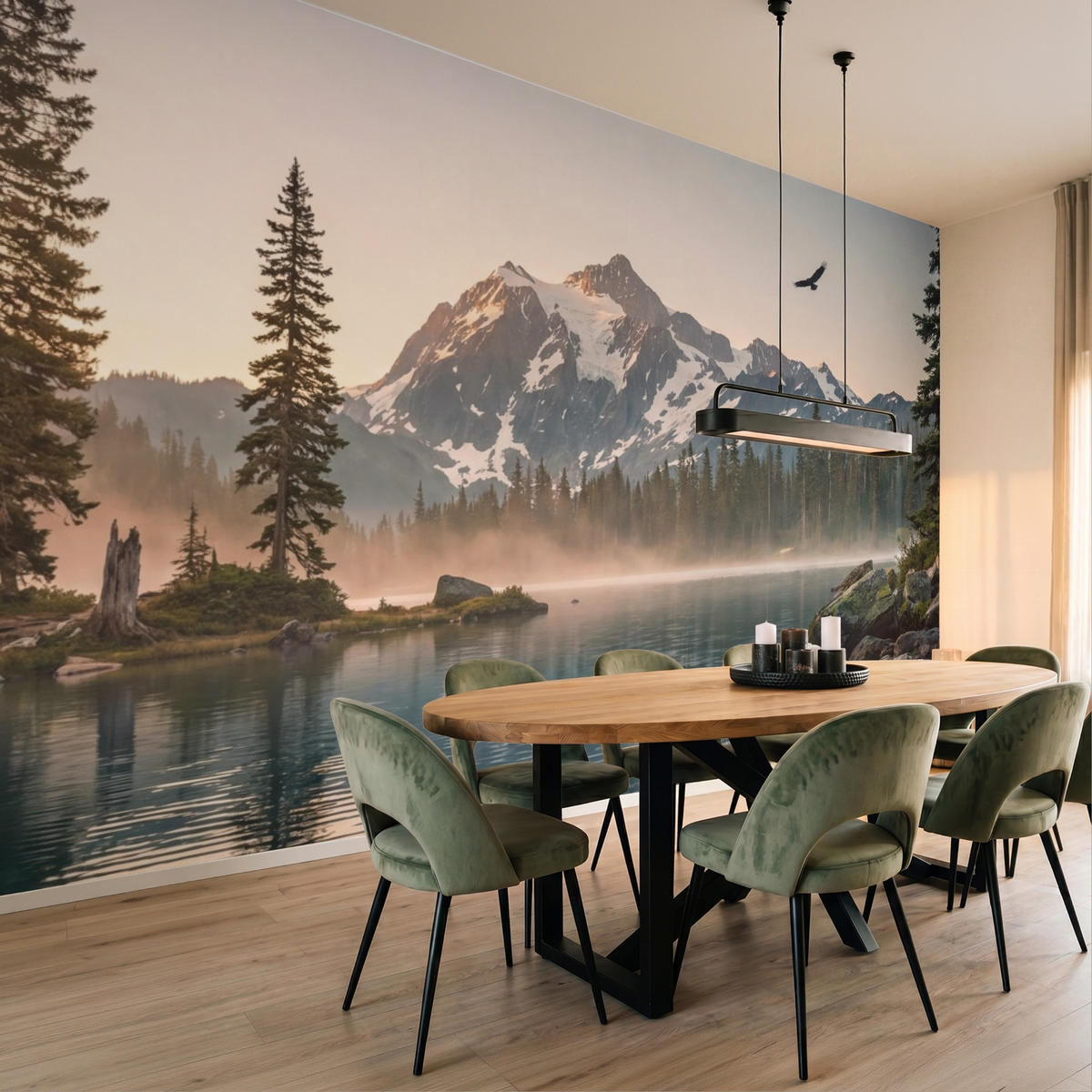 TAPETE - Berge - Wasser - Bäume - 400x240 cm - Multicolor, Papier (400/240cm) - OnlyWow