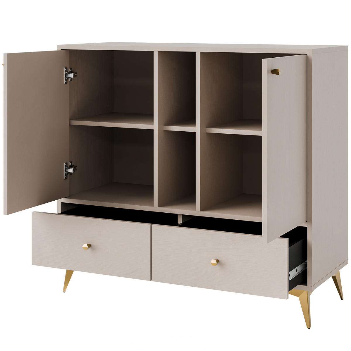KOMMODE FLOREN, Creme/Gold - Creme, Holzwerkstoff/Metall (100.2/93.5/40.8cm) - KONSIMO®