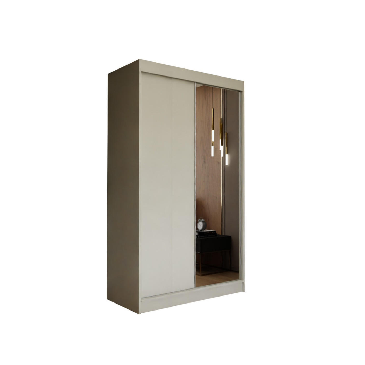 SCHWEBETÜRENSCHRANK Pamela 120 cm mit Spiegel, 2-türig, kaschmir - Kaschmir, Kunststoff (120/216/61cm) - Margaret Hadas24