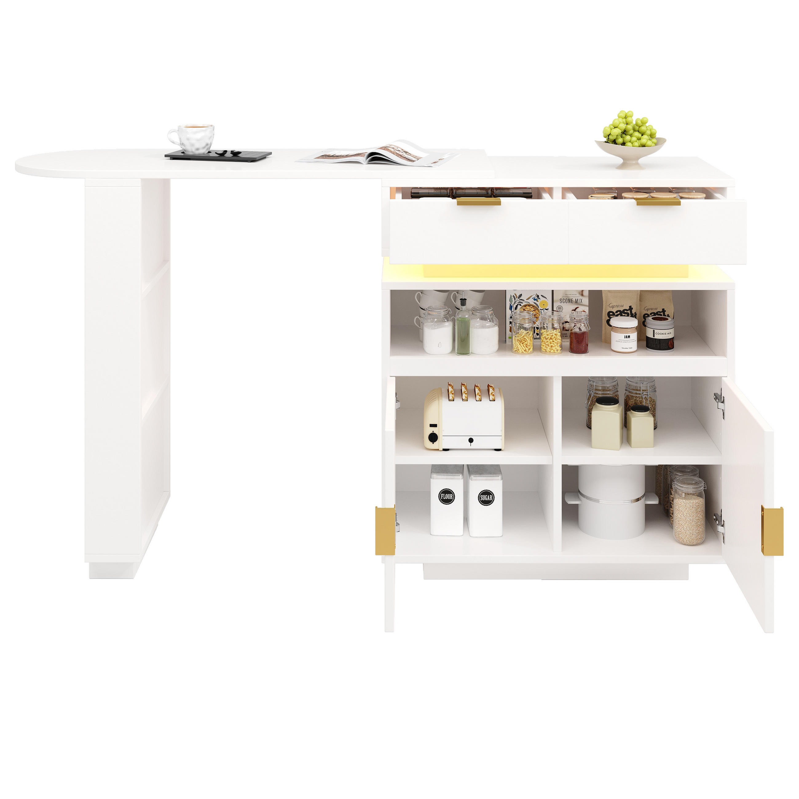 BARTISCH Weiß LED ausziehbar Stauraum 360° mobil 115-183cm - Weiß, Holzwerkstoff (183/40/99cm) - FLIEKS