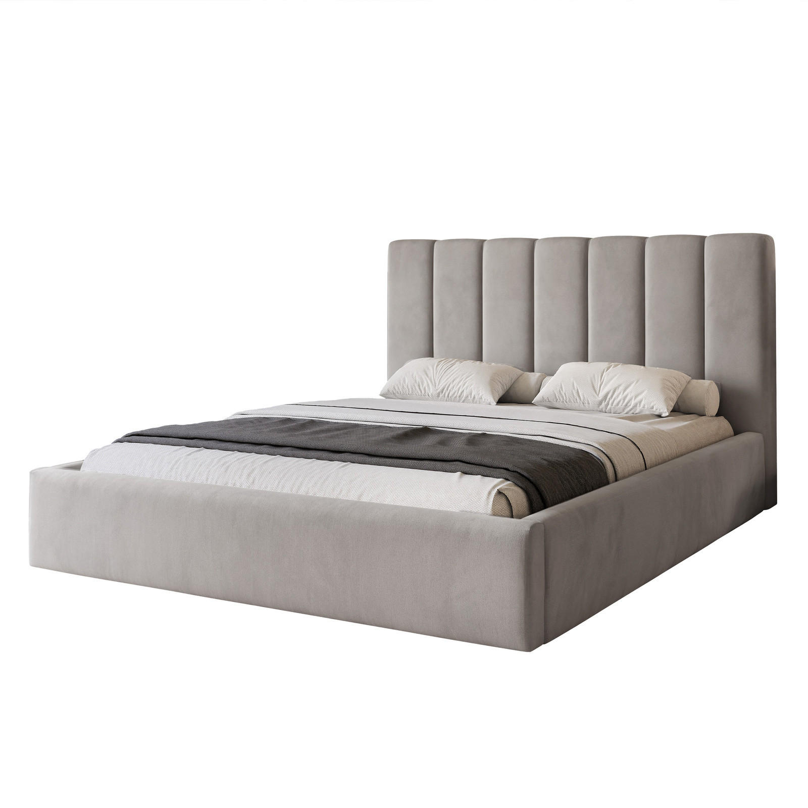 POLSTERBETT CIERO 160x200 cm Platin Samt (Stoff Magic Velvet) - mit Bettkasten und Lattenrost - Grau, Holzwerkstoff/Textil (160/200cm) - Ravio