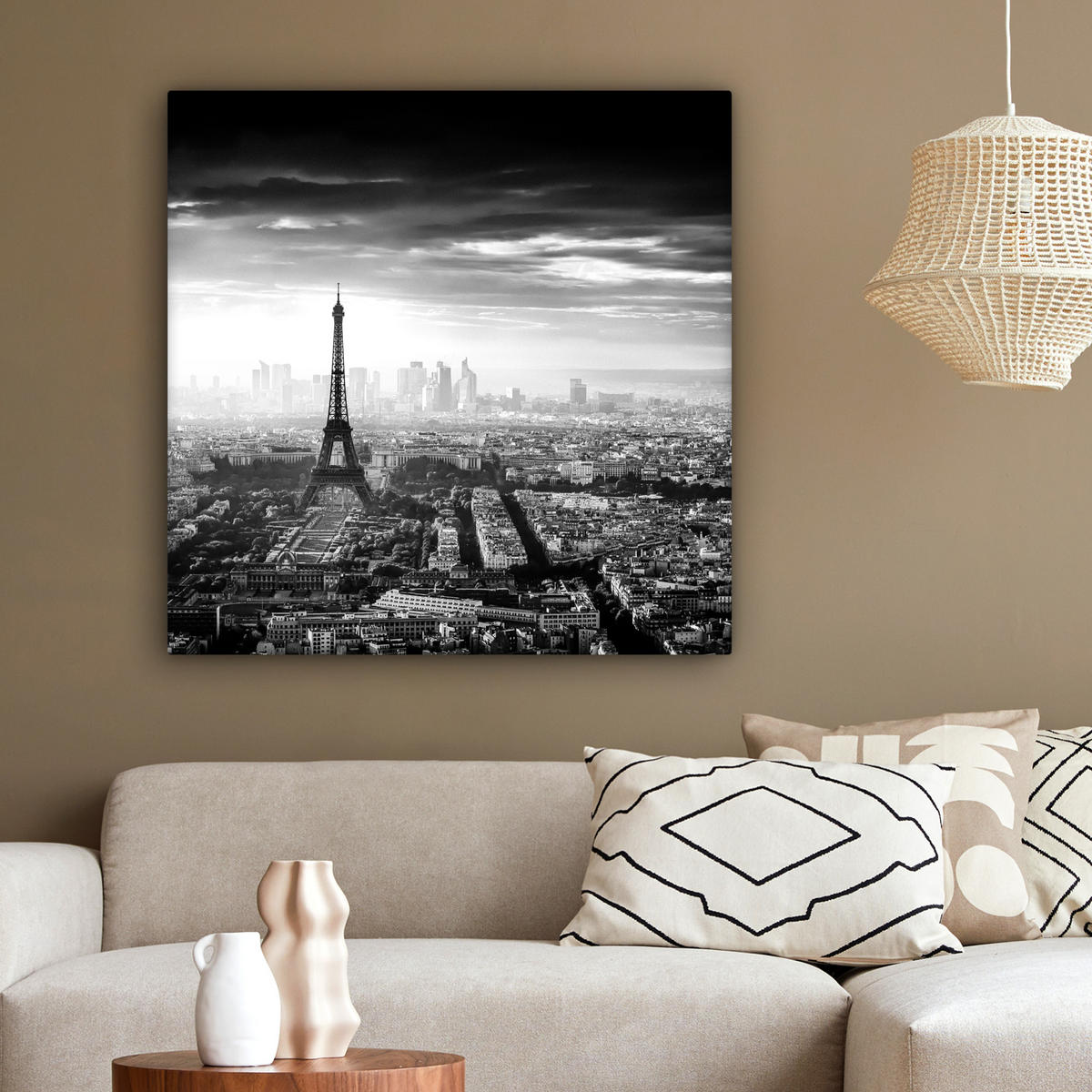 LEINWANDBILD Paris - Skyline - Eiffelturm - Stadt - Wolken 90x90 cm - Dunkelgrau, Textil (90/90cm) - MuchoWow