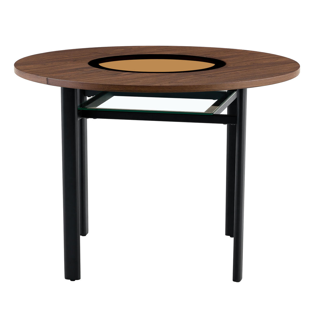 ESSTISCH 100/100/76 cm Braun Schwarz mit Glasintarsie und Ablage aus MDF Metall - Braun, Holzwerkstoff (100/100/76cm) - OKWISH