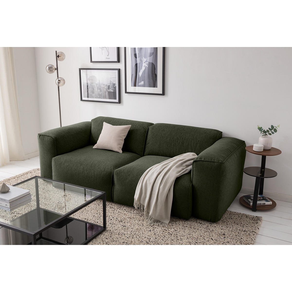 2-SITZER SOFA - Schwarz/Grau, Kunststoff/Textil (220/71/102cm) - home24