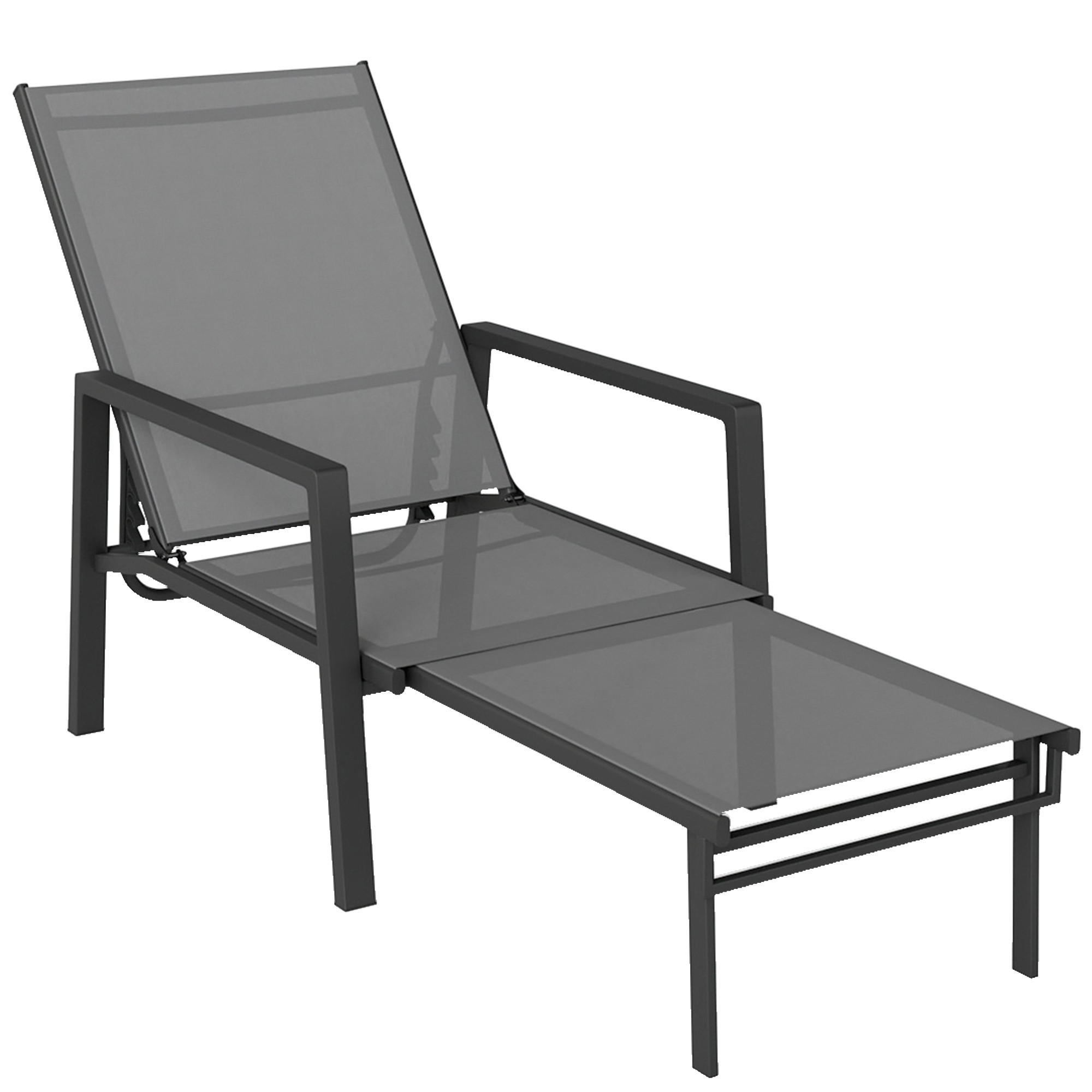 SONNENLIEGE Klappbare mit ausziehbarer Fußstütze 5-fach verstellbarer Rückenlehne,185*63*55 cm - Dunkelgrau, Metall (63/55/185cm) - Vallsero