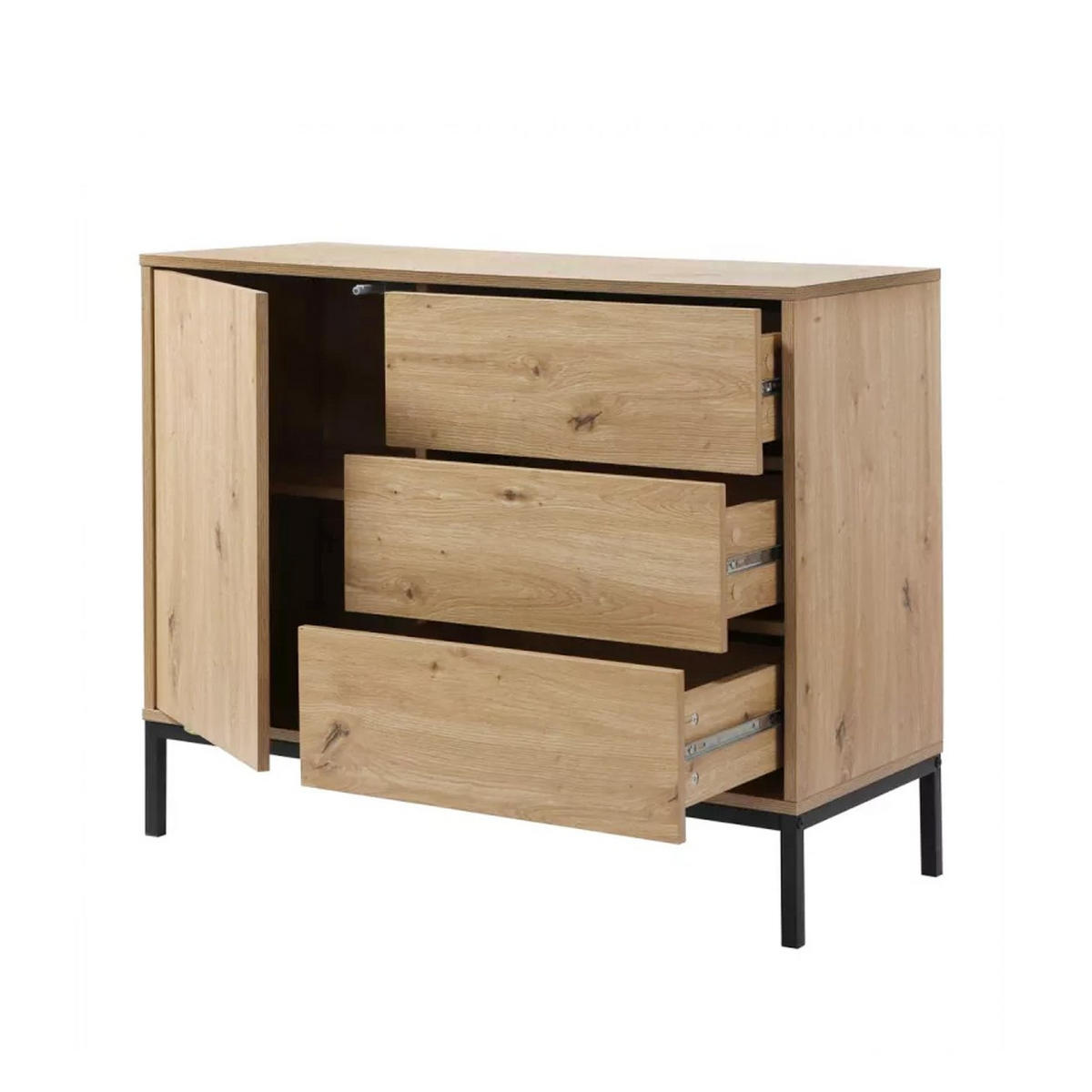 KOMMODE 1 Tür 3 Schubladen Eiche-Dekor FSC-zertifiziert 40/80/90 cm - Eichefarben, Holzwerkstoff (90/80/49.5cm) - Calicosy