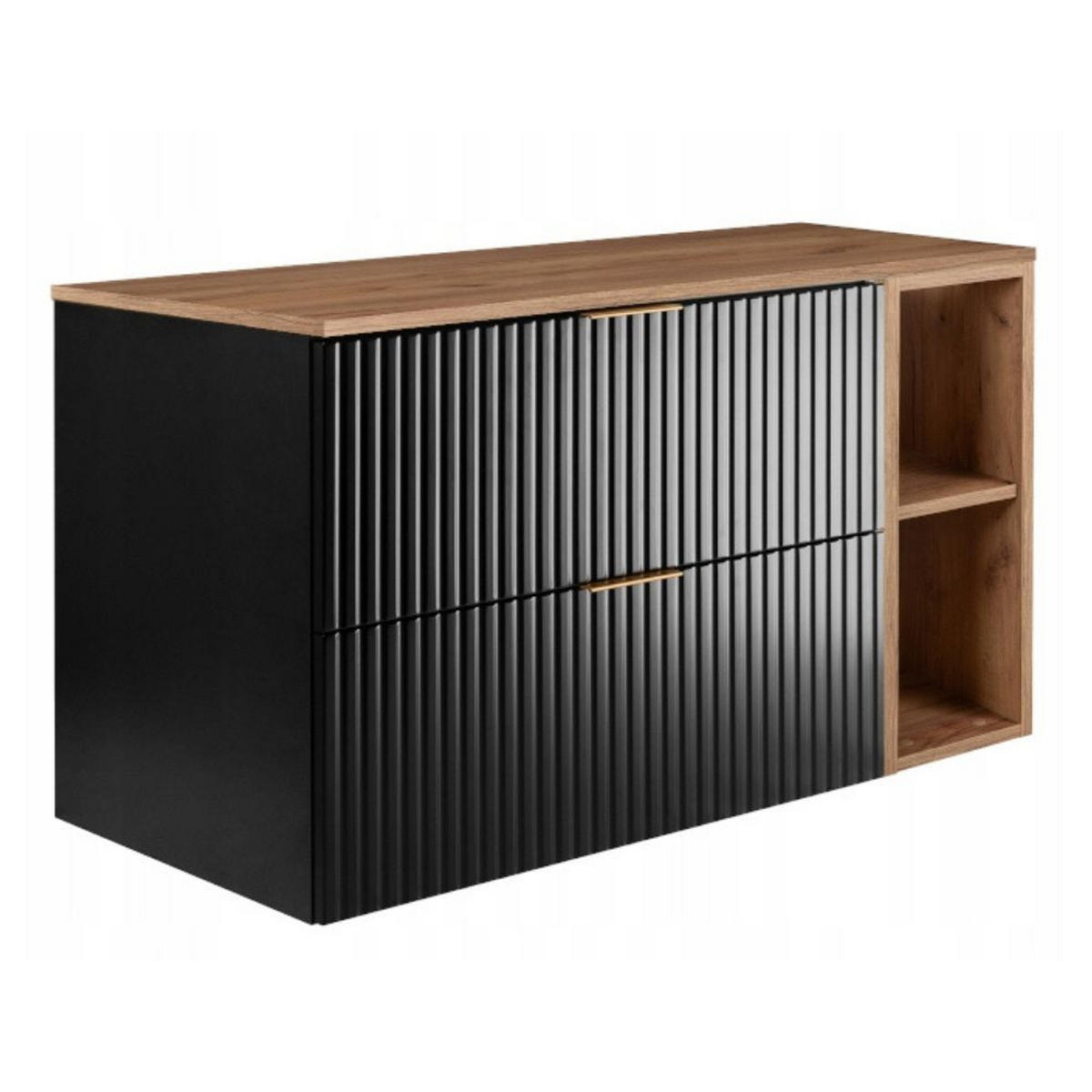 WASCHBECKUNTERSCHRANK mit Regal Schwarz matt/Eiche 100/57/46 cm - Eichefarben/Schwarz, Holzwerkstoff (100/57/46cm) - Rodan