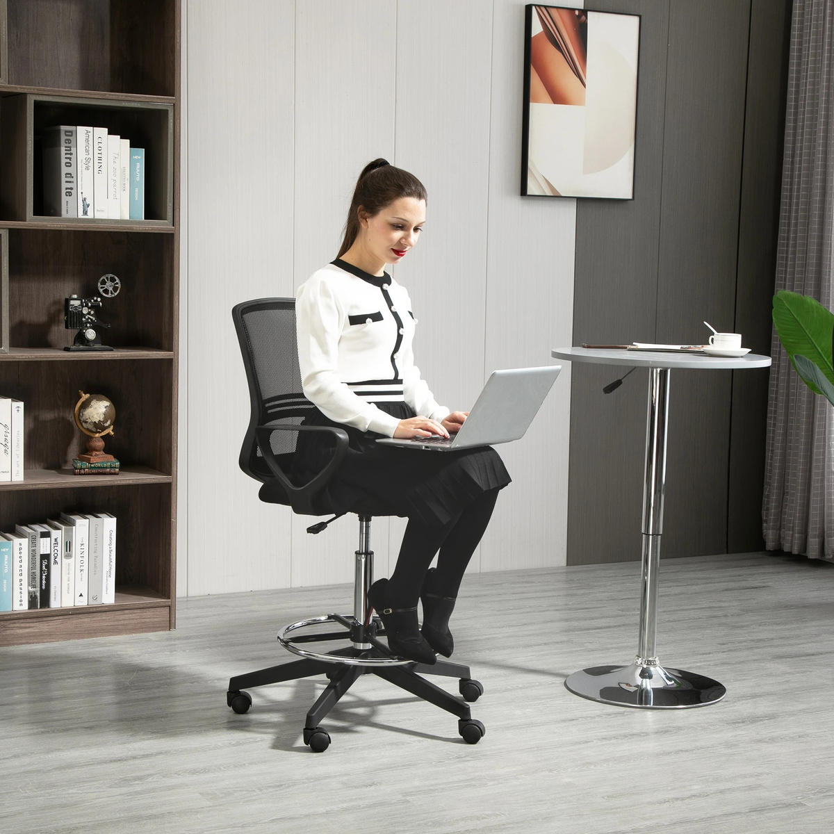 STEHSTUHL 59,5/60/102,5–126 cm, ergonomisch höhenverstellbar und drehbar mit Fußstütze, Schwarz - Schwarz, Kunststoff (60/126/59cm) - Redom