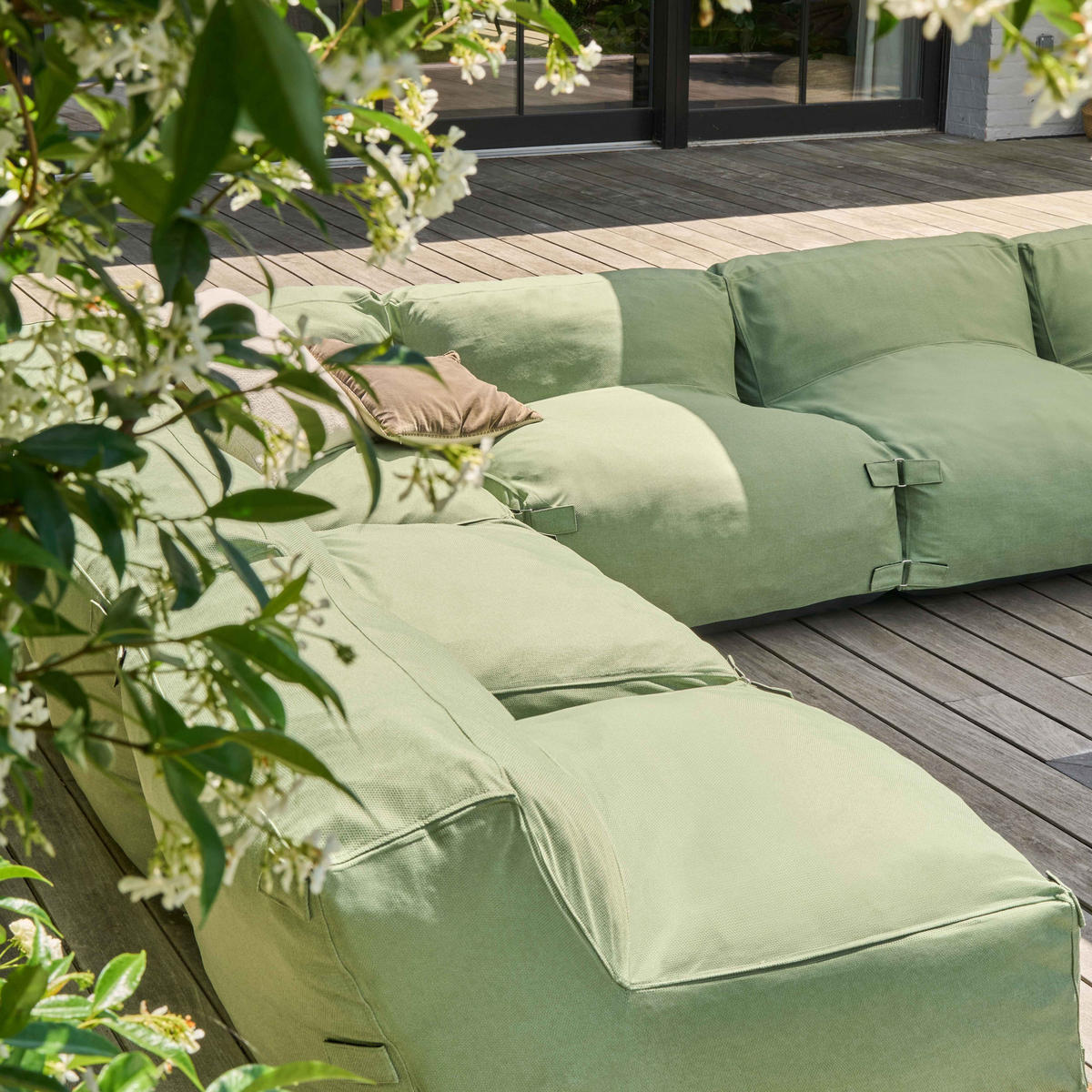 GARTENSOFA mit 8 Sitzplätzen, Kaktusgrünen - Grün, Textil (85/65/680cm) - Oviala