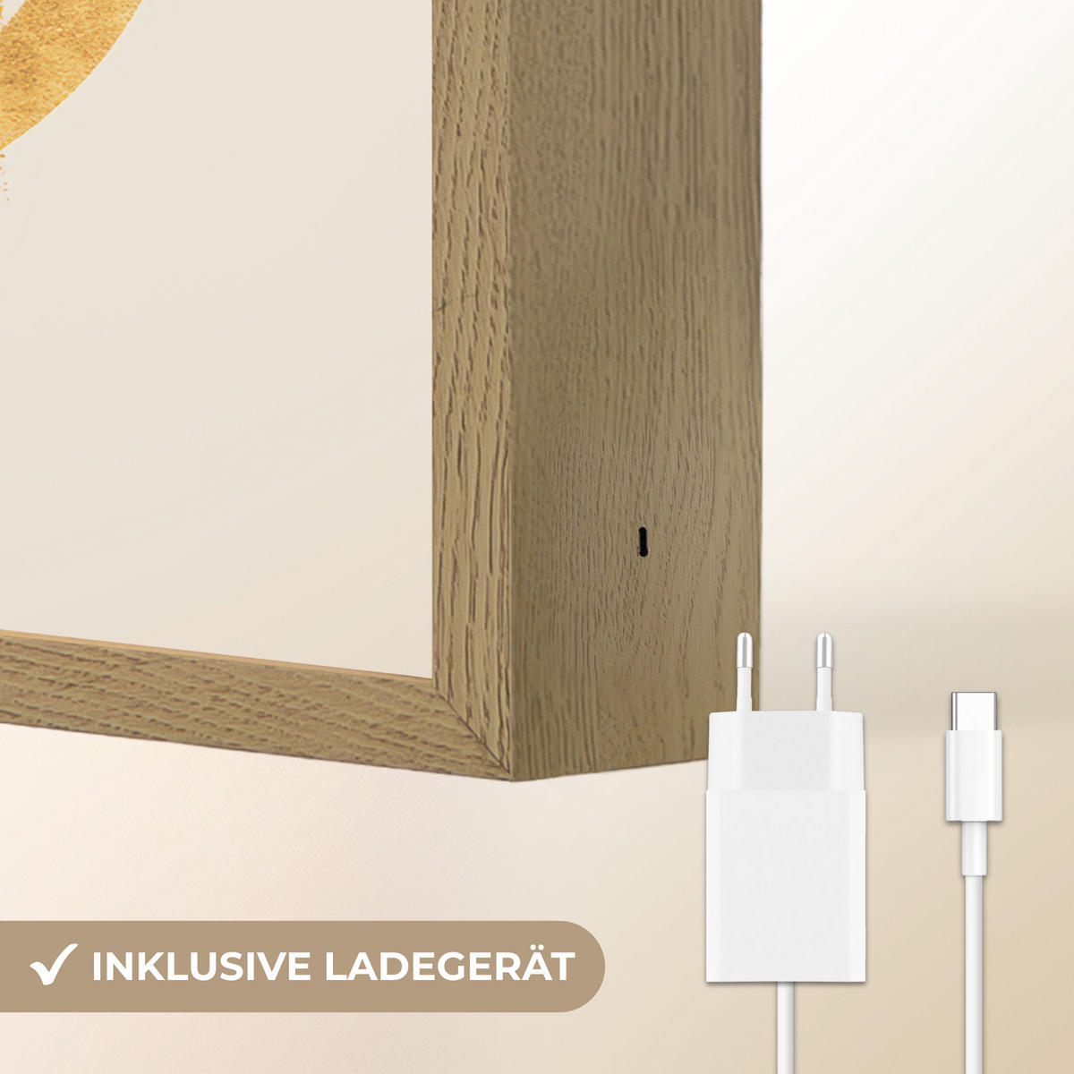 WANDLEUCHTE MIT AKKU Abstraktes Design - Schwarzer Kreis - Farbflecken 30x40 cm - Creme, Holzwerkstoff (30/40/8cm) - OnlyWow