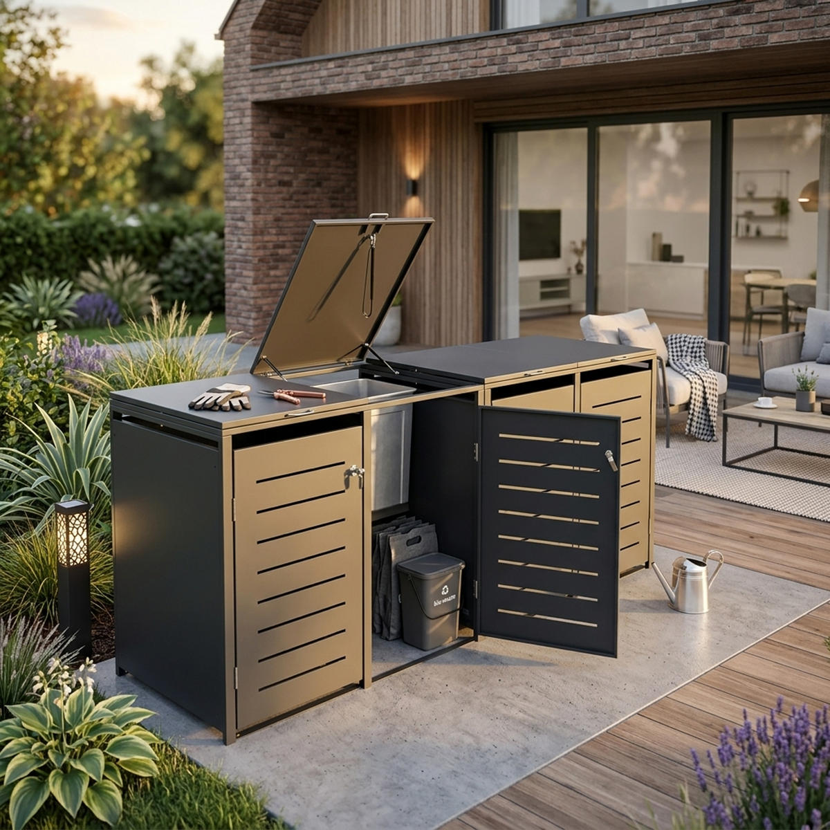 MÜLLTONNENVERKLEIDUNG London - Mülltonnenbox für 4 - Stahl verzinkt, anthrazit - Grau, Metall (264/116/80cm) - TPFGarden
