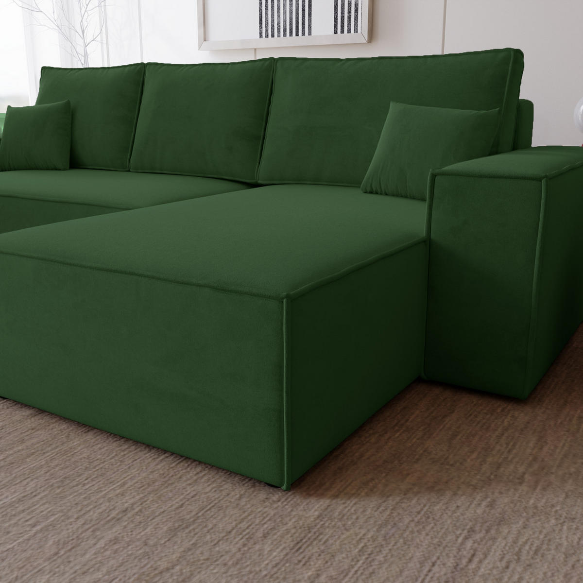 ECKSOFA mit Schlaffunktion Bergamo L 280 cm, Samt, Rechts - Grün - Grün, Holz (189/277cm) - Emporius