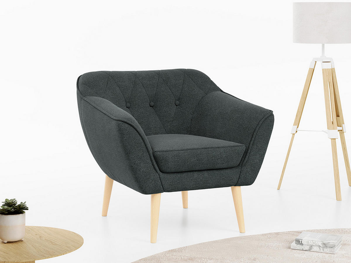 SESSEL Pirs 1 Sitzer Strukture Dunkelgrau - Dunkelgrau/Braun, Holz/Textil (80/75/74cm) - MKS