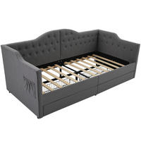 POLSTERBETT 90/200 cm Grau aus Leinen mit 2 Schubladen - Grau, Textil (90/200cm) - OKMYHOME