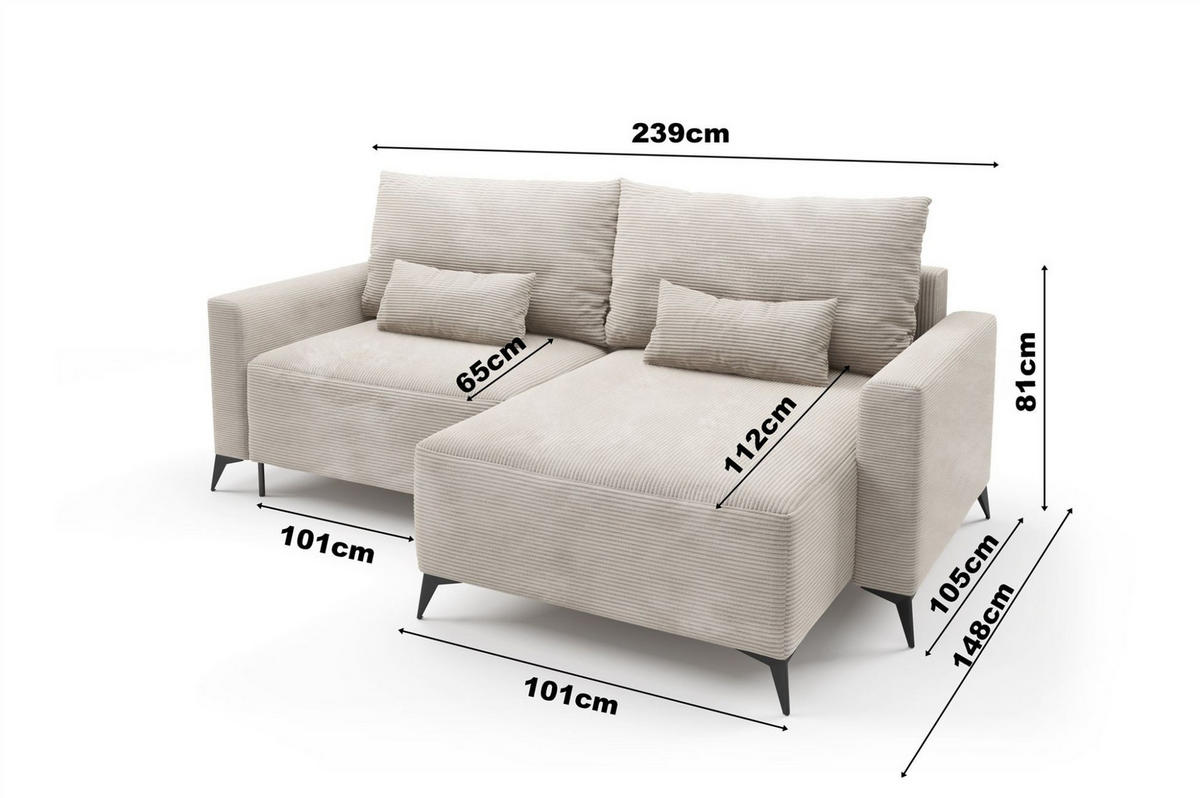 ECKSOFA Silves Mit Schlaffunktion - Weiß, Holzwerkstoff/Textil (239/148cm) - Fun Möbel