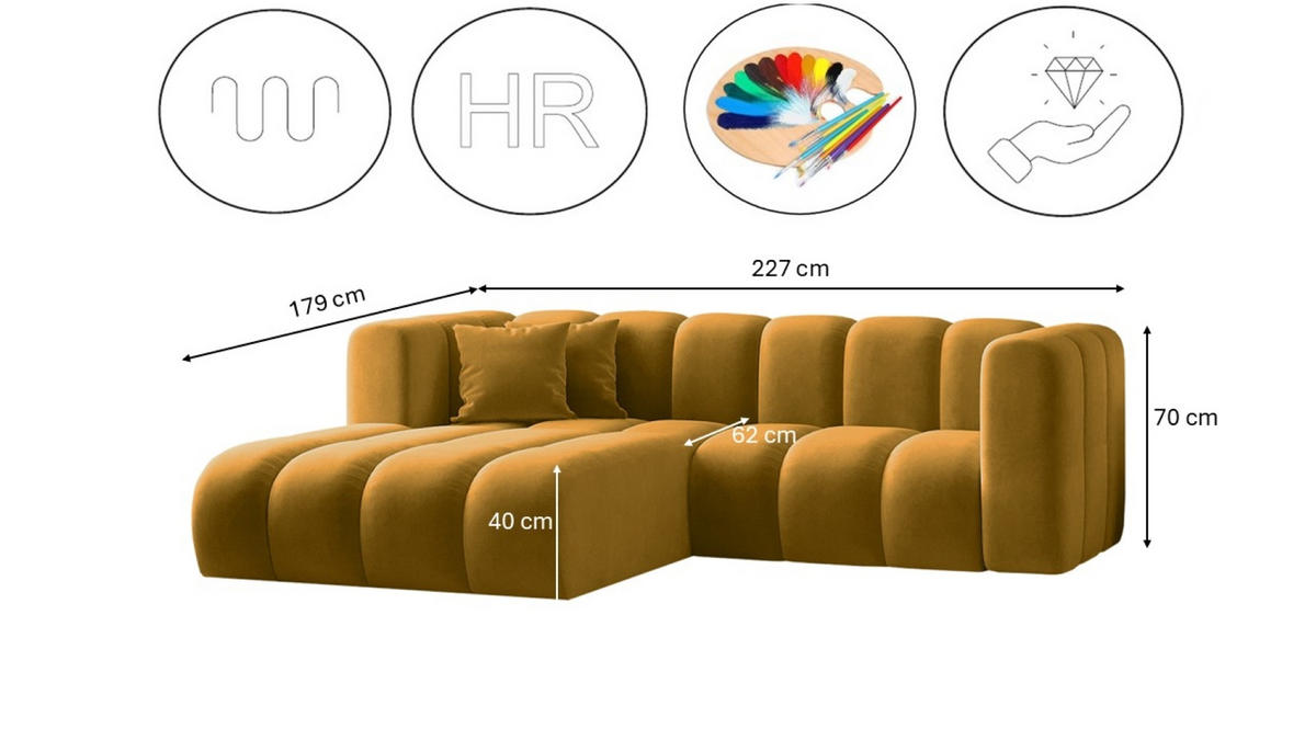 ECKSOFA L-from, Sofa Grand modular stoff Salvador Gelb Links - Gelb, Holz (179/227cm) - Kaiser Möbel