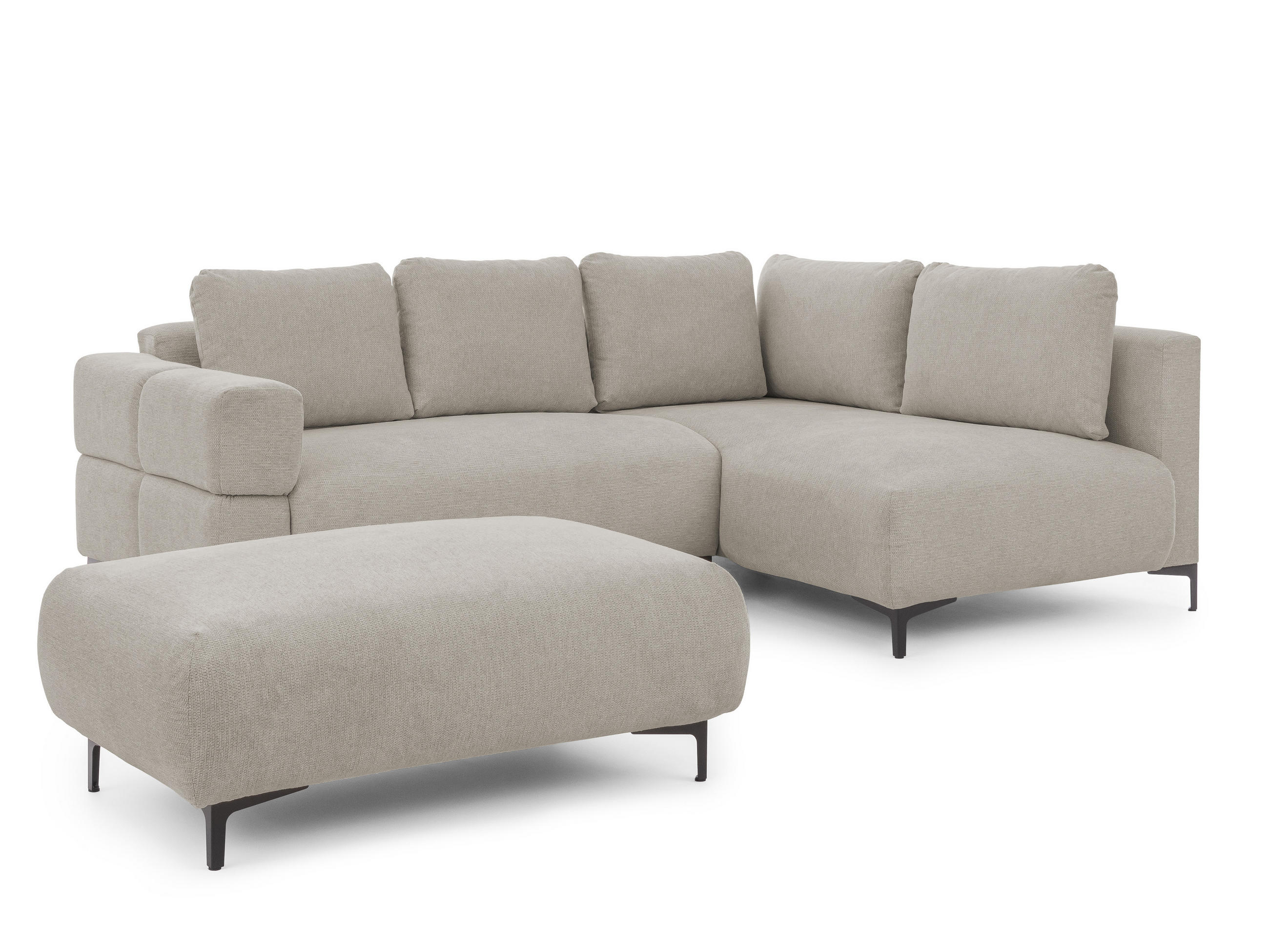 ECKSOFA inkl. Hocker Cardea mit Schlaffunktion in Bubble-Optik aus weichem Taupe Strukturstoff und hohem Sitzkomfort - Ottomane rechts - Taupe/Schwarz, Holz/Textil (230/170cm) - S-Style Möbel