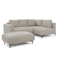 ECKSOFA inkl. Hocker Cardea mit Schlaffunktion in Bubble-Optik aus weichem Taupe Strukturstoff und hohem Sitzkomfort - Ottomane rechts - Taupe/Schwarz, Holz/Textil (230/170cm) - S-Style Möbel