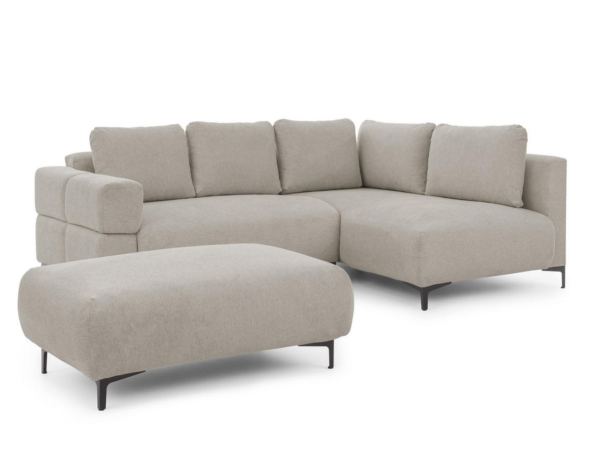 ECKSOFA inkl. Hocker Cardea mit Schlaffunktion in Bubble-Optik aus weichem Taupe Strukturstoff und hohem Sitzkomfort - Ottomane rechts - Taupe/Schwarz, Holz/Textil (230/170cm) - S-Style Möbel