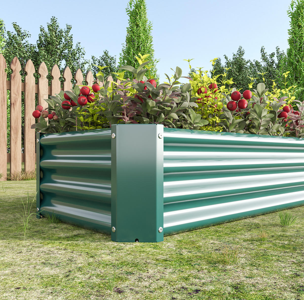 BLUMENKASTEN aus Metall 120x60x30 cm in Grün mit offener Basis - Grün, Metall (60/30/120cm) - Modfu
