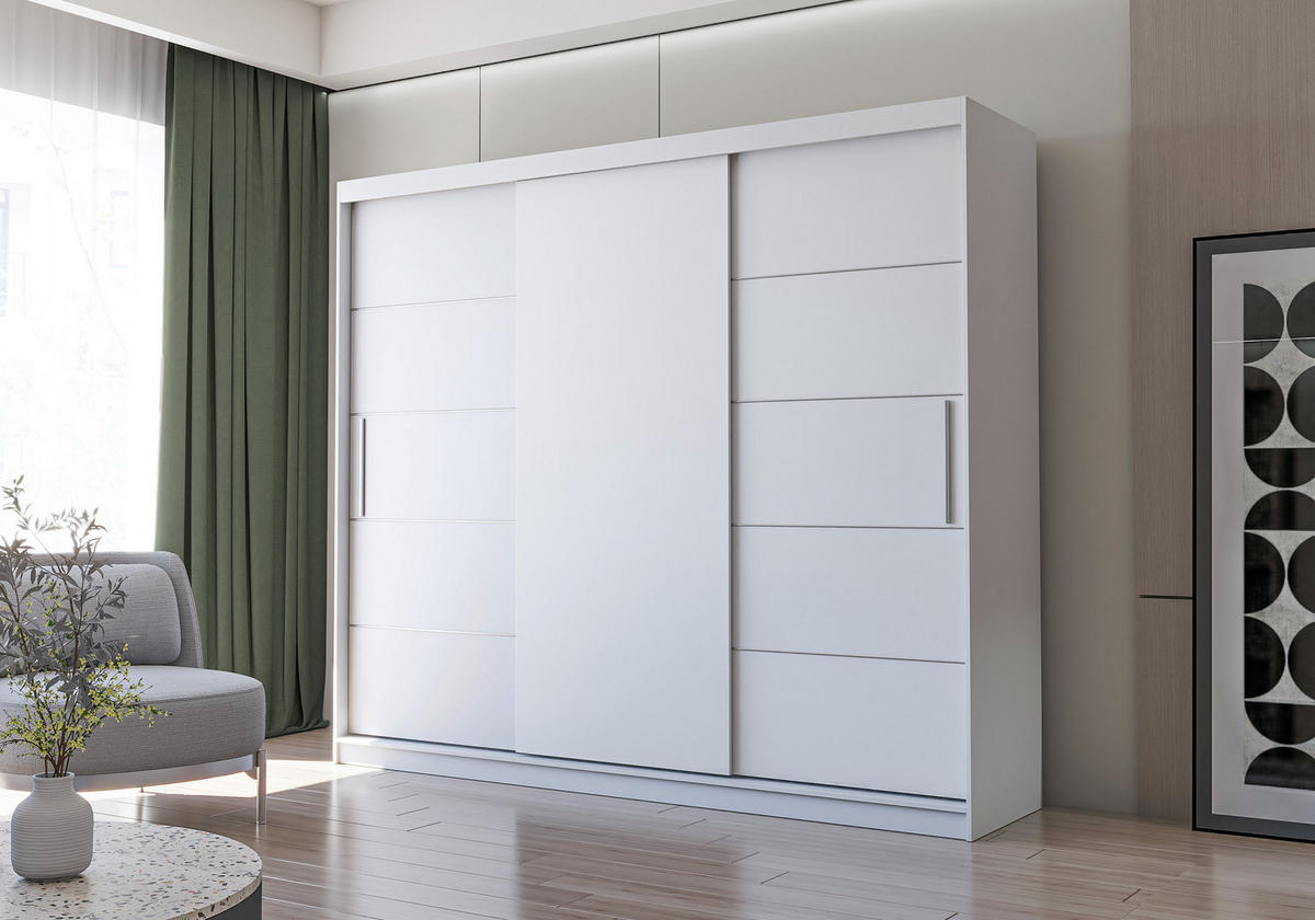 SKŘÍŇ s otočnými dveřmi Alba II 250 cm 250/218/61 cm, 3dveřová, bílý - bílá/barva hliníku, kompozitní dřevo/plast (250/218/61cm) - imoebel24