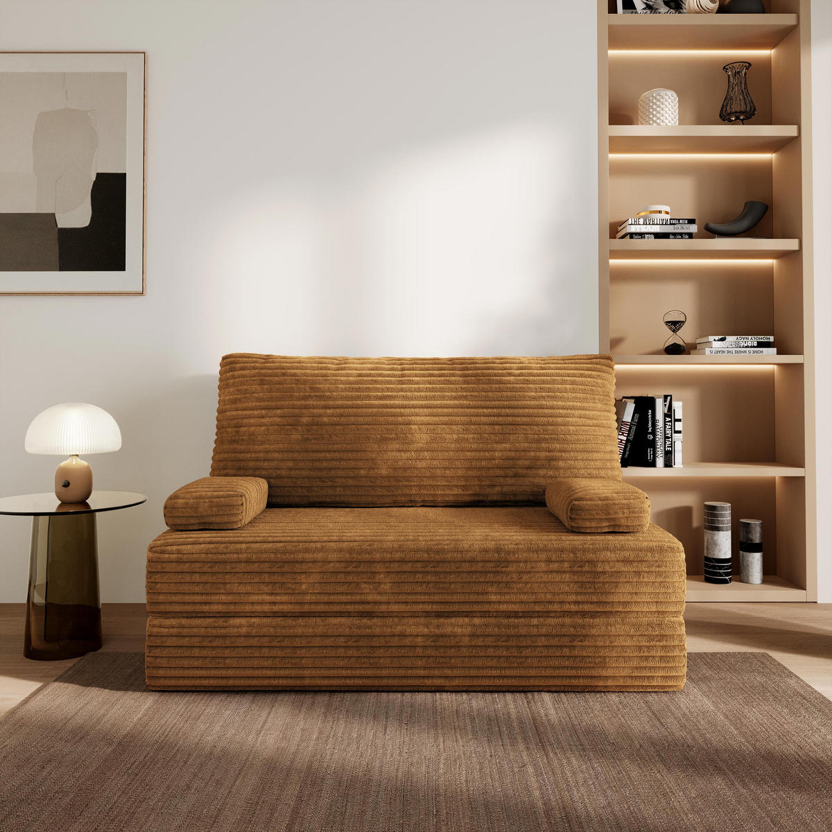 BETTSOFA LADIA aus Schaumstoff Cordstoff Orange Schlaffunktion - Orange, Textil (140/86/60cm) - MASSENO