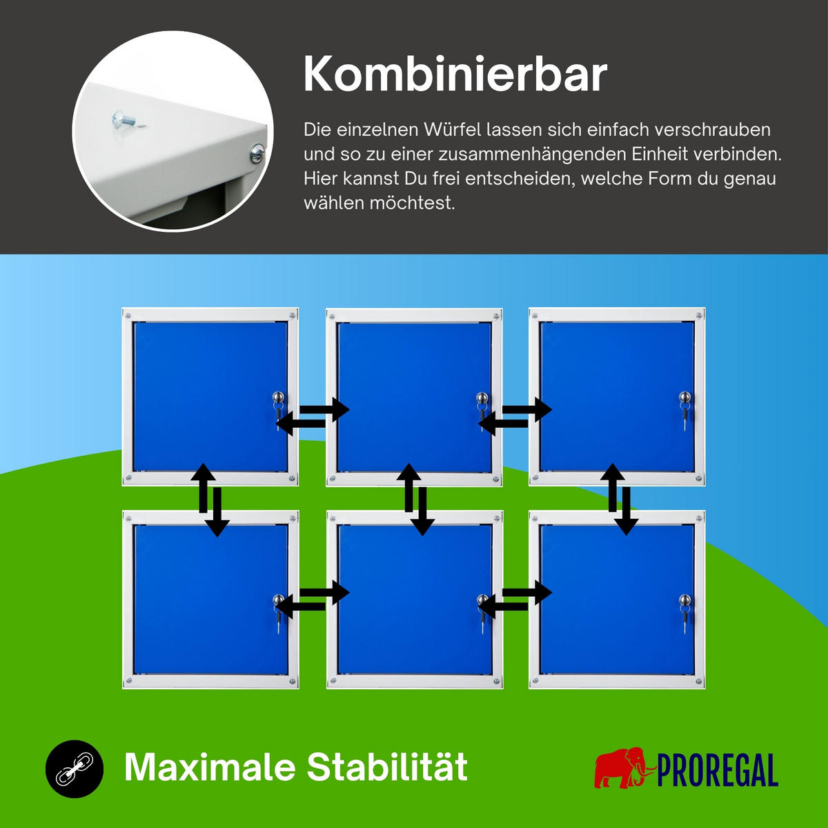 SCHLIESSFACHWÜRFEL Cubic 35x35x35 cm Grau/Blau - Blaugrau, Metall (35/35/35cm) - PROREGAL