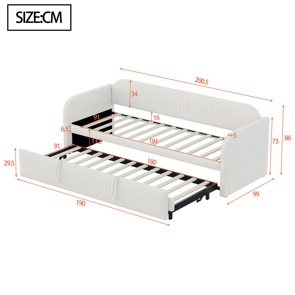 SCHLAFSOFA Multifunktional mit Lattenrost Beige 90/190 cm - Beige, Leder (200.5/86/99cm) - OKWISH