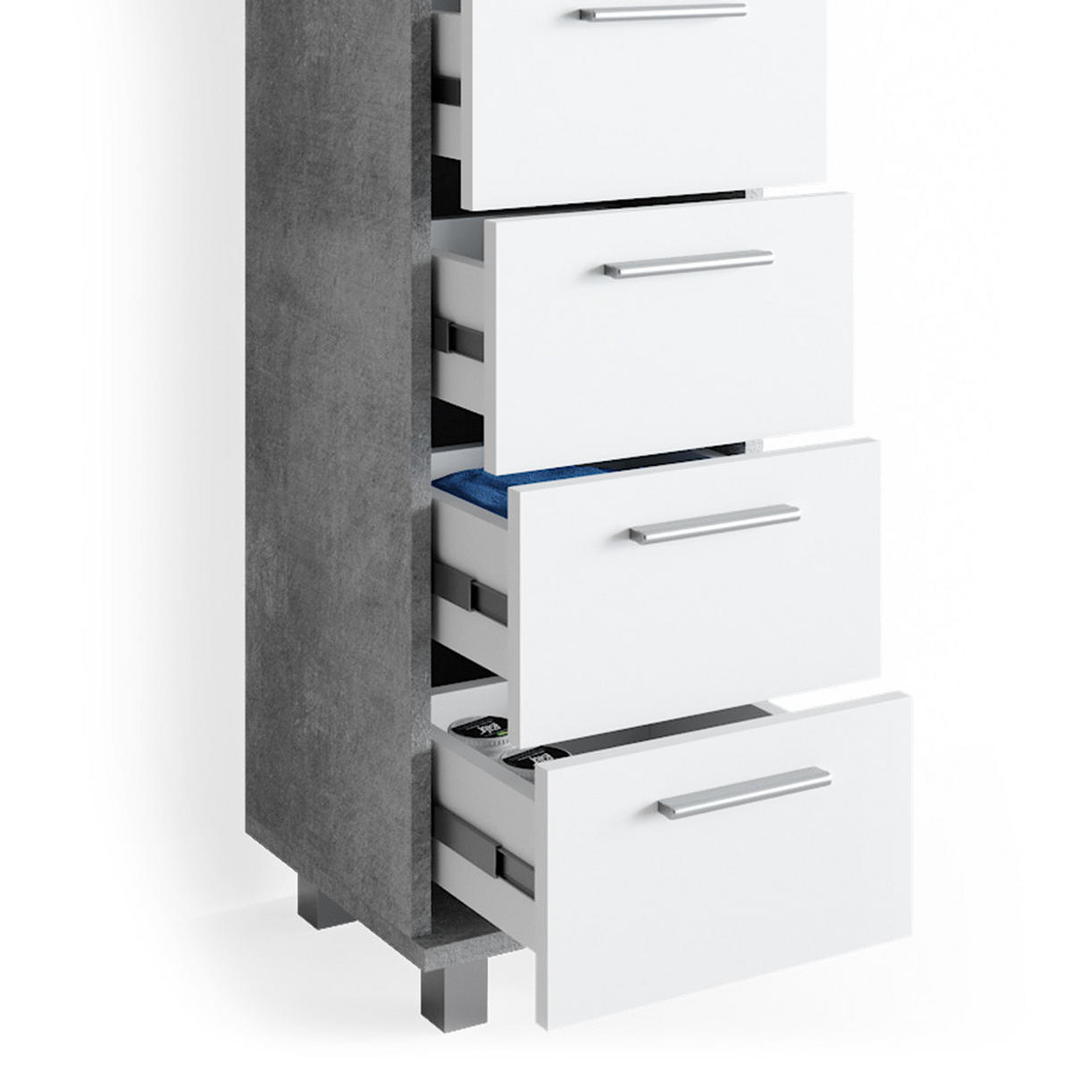 BADSCHRANK Ilias Beton 30 x 95 cm - Schieferfarben/Weiß, Holzwerkstoff (30/95/30cm) - Vicco