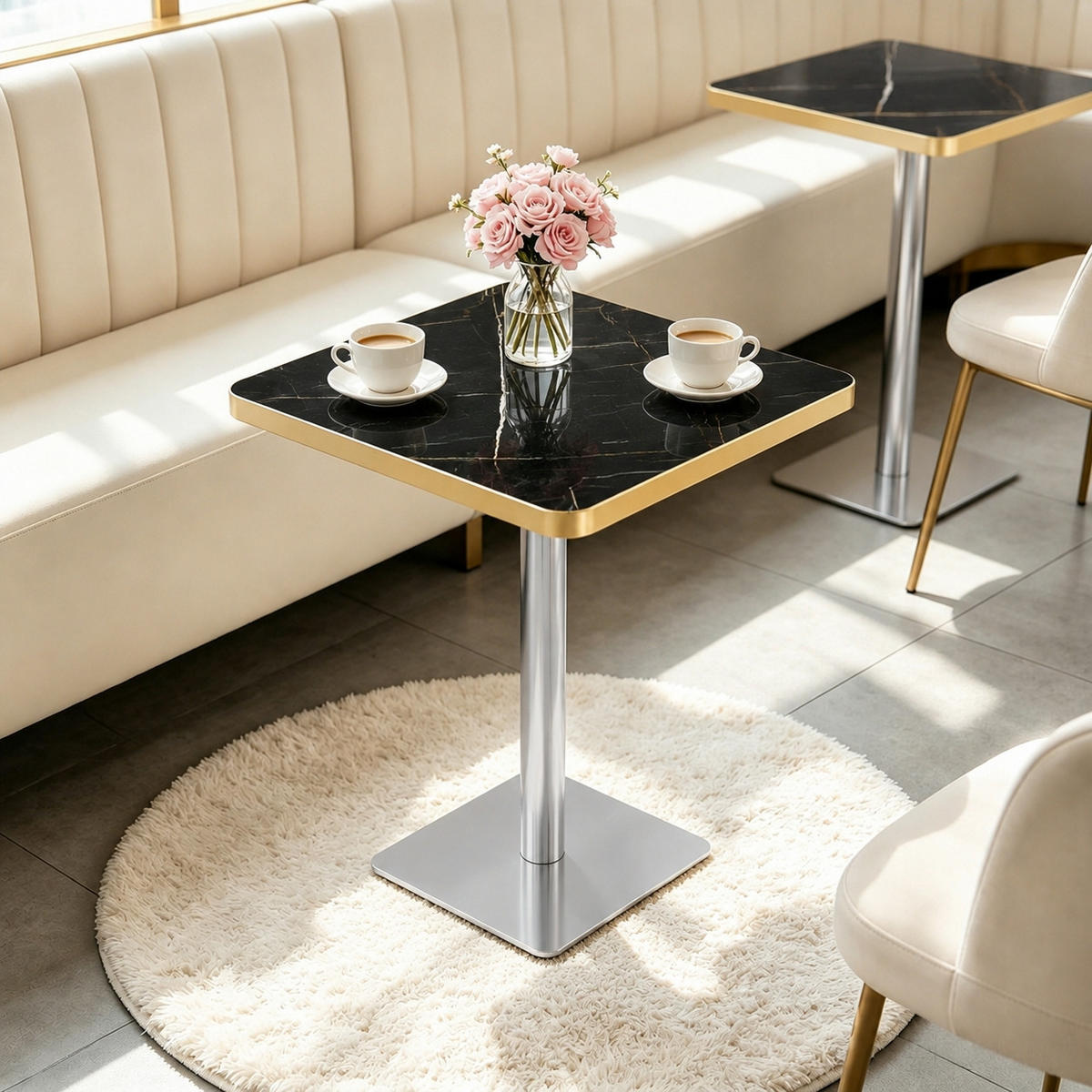 BARTISCH 60/60/74 cm mit Marmor-Optik DE-40028 Schwarz - Schwarz, Metall (60/60/74cm) - ComfortXL