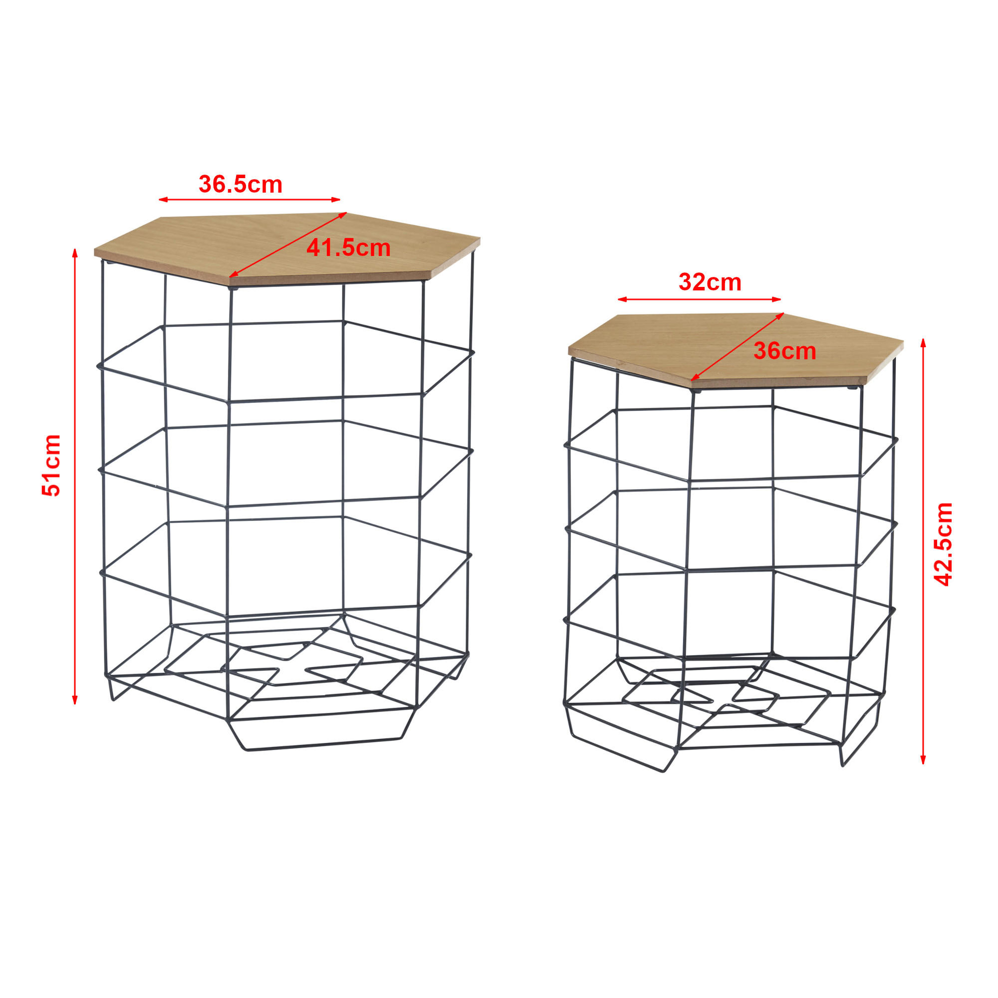 Thumbnail - [en.casa] Beistelltisch-Set, Braun, Schwarz, Metall, Holzwerkstoff, Holz Optik, Rund, 41.5x51x41.5 cm, Wohnzimmer, Wohnz...