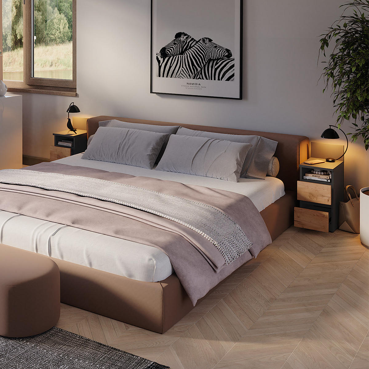 KOMMODE Monty Anthrazit/Goldkraft Eiche 25 x 59.1 cm mit 2 Schubladen - Honigeiche/Anthrazit, Holzwerkstoff (25/59.1/32.3cm) - Vicco