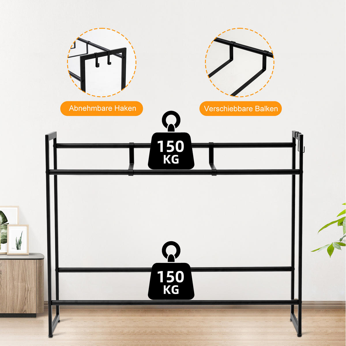 GETRÄNKEKISTENREGAL Baldeneysee 2 Haken & 2 Auflageträger 82x104x32cm Schwarz - Schwarz, Metall (104/82/32cm) - PROREGAL