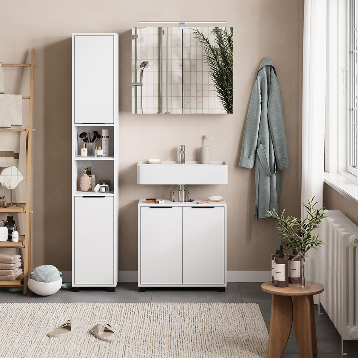 BADMÖBEL-SET Alina Weiß 3 Teile - Weiß, Holzwerkstoff (60/60/30cm) - Vicco