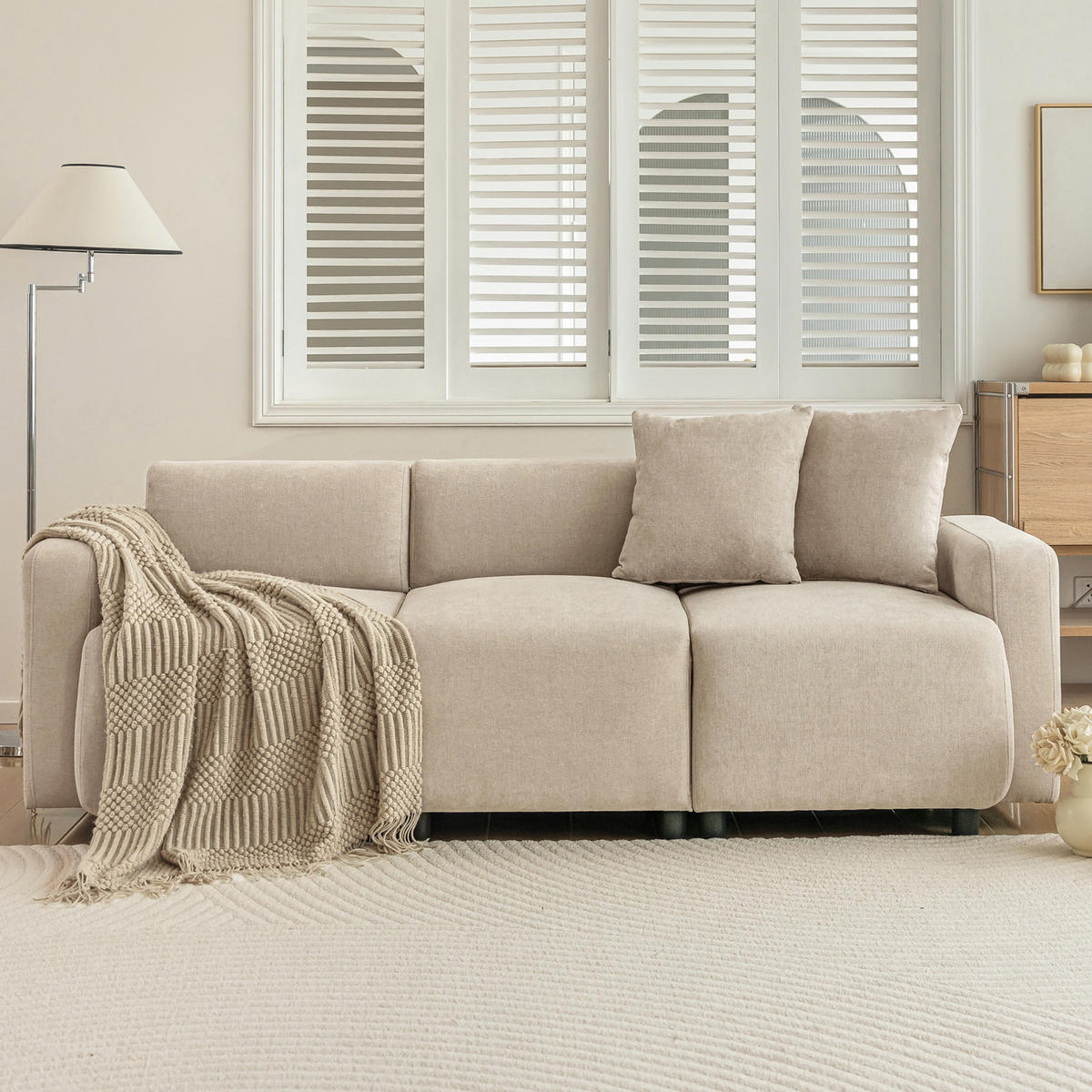 3-SITZER Sofa 211x67x71 Designer, Chenille, beige - Beige, Textil (67/71/211cm)