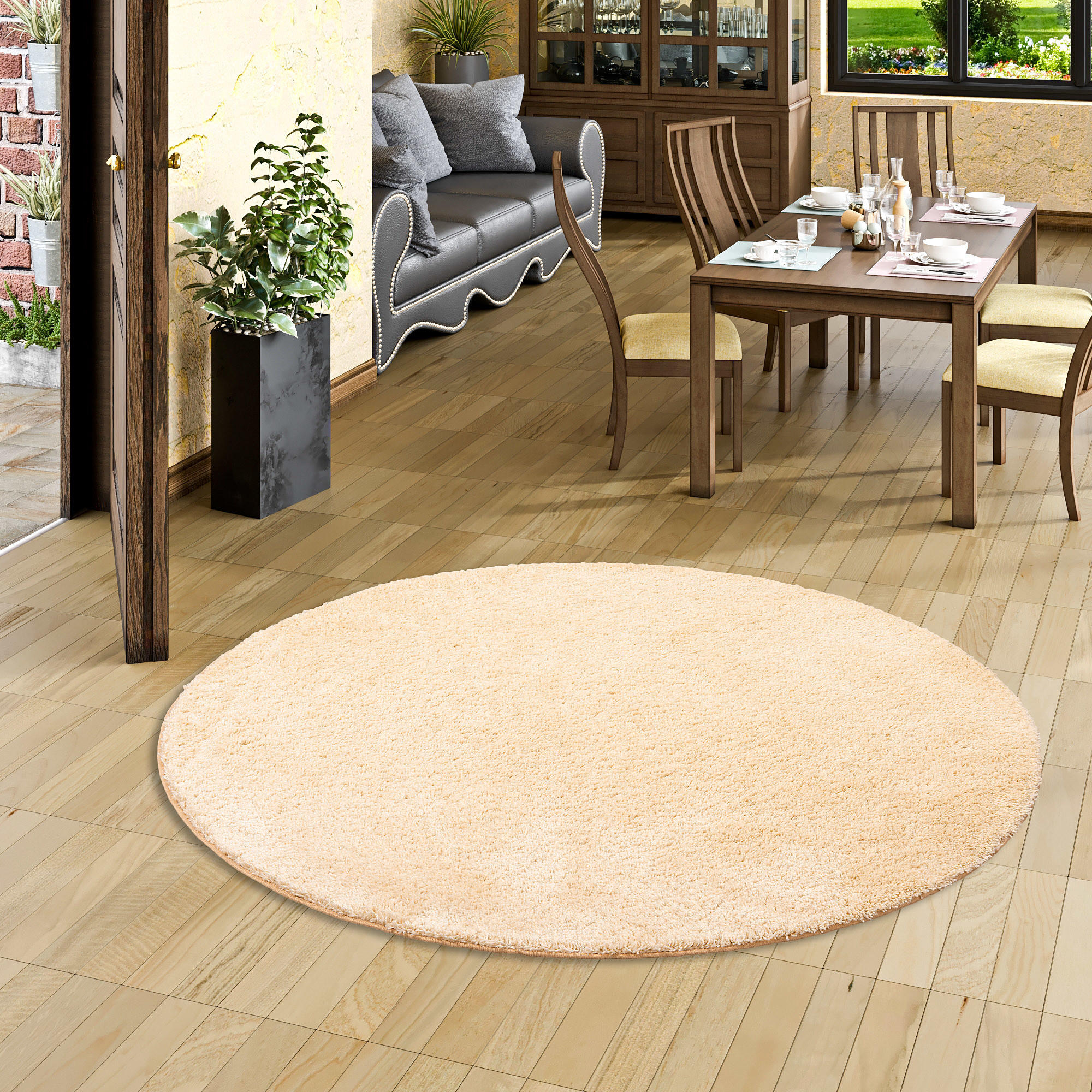 HOCHFLOR SHAGGY TEPPICH PALACE RUND - Naturfarben, Textil (200/200cm) - Snapstyle