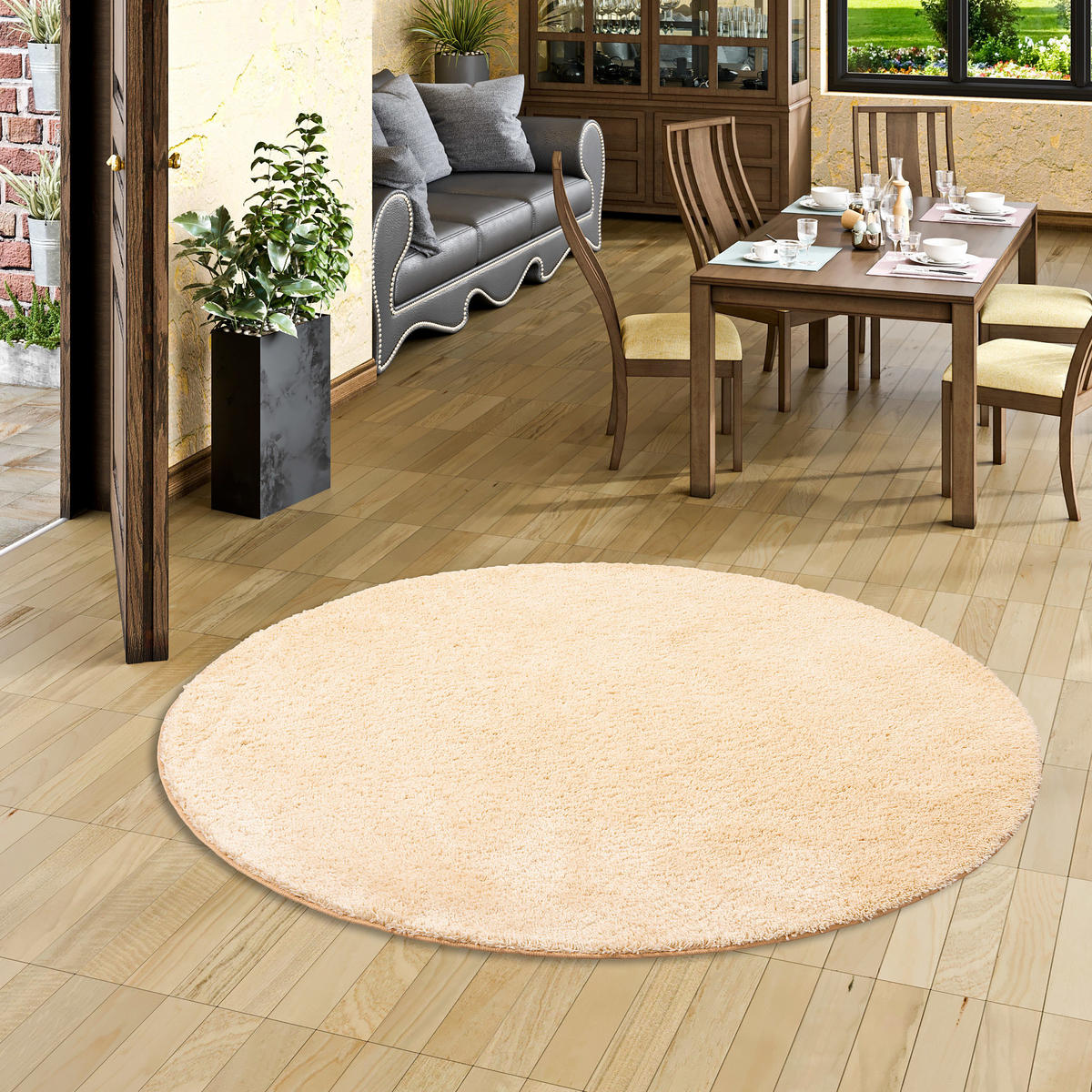 HOCHFLOR SHAGGY TEPPICH PALACE RUND - Naturfarben, Textil (160/160cm) - Snapstyle