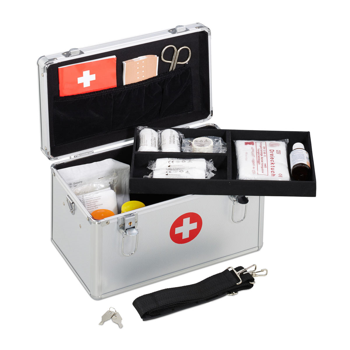 ERSTE-HIFE Koffer - Silberfarben, Kunststoff/Textil (32/19/20cm) - Relaxdays